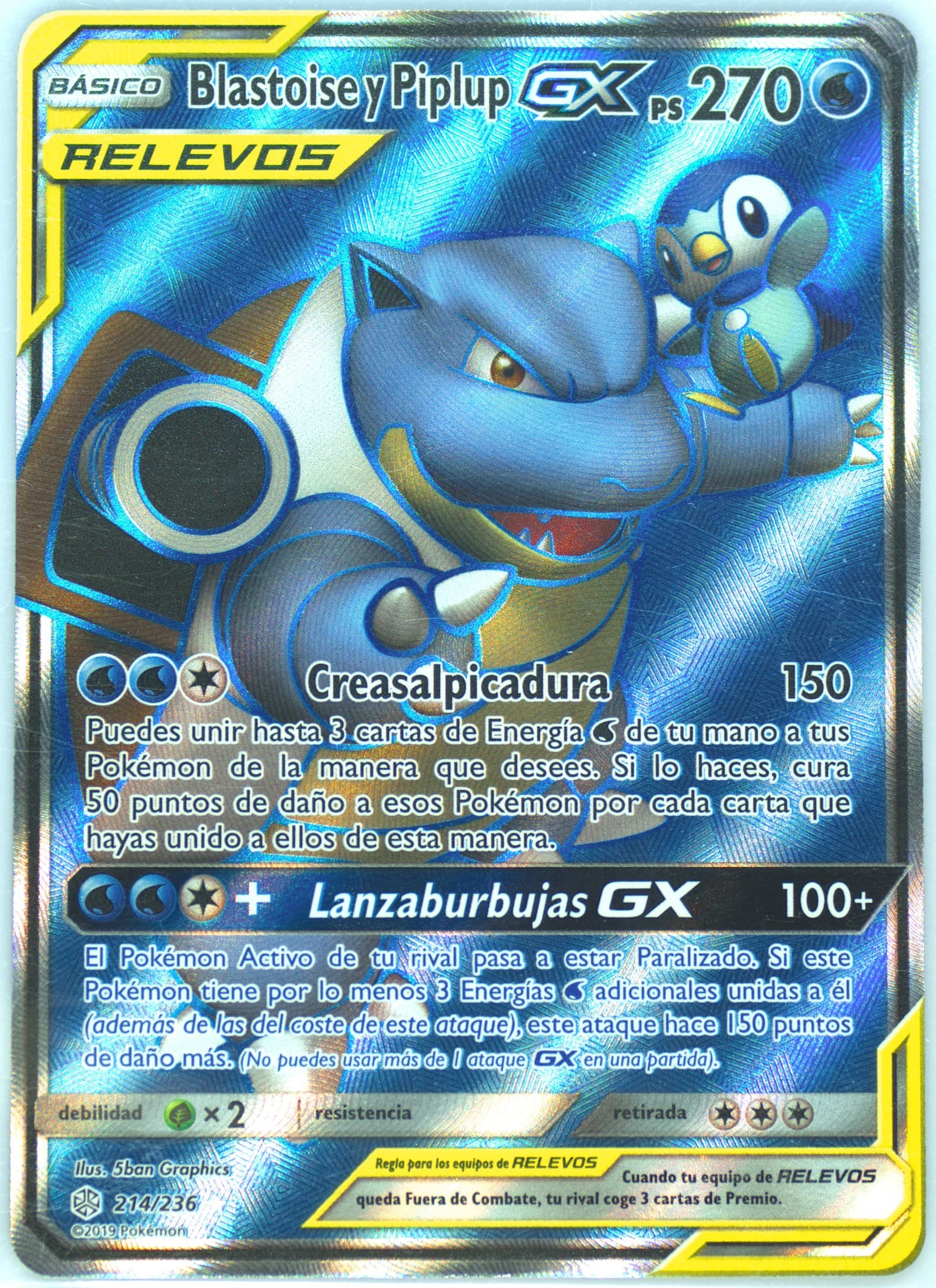 Full Art/Blastoise Y Piplup GX Spanish (214) 2019 Pokemon Sun & Moon Cosmic Eclipse