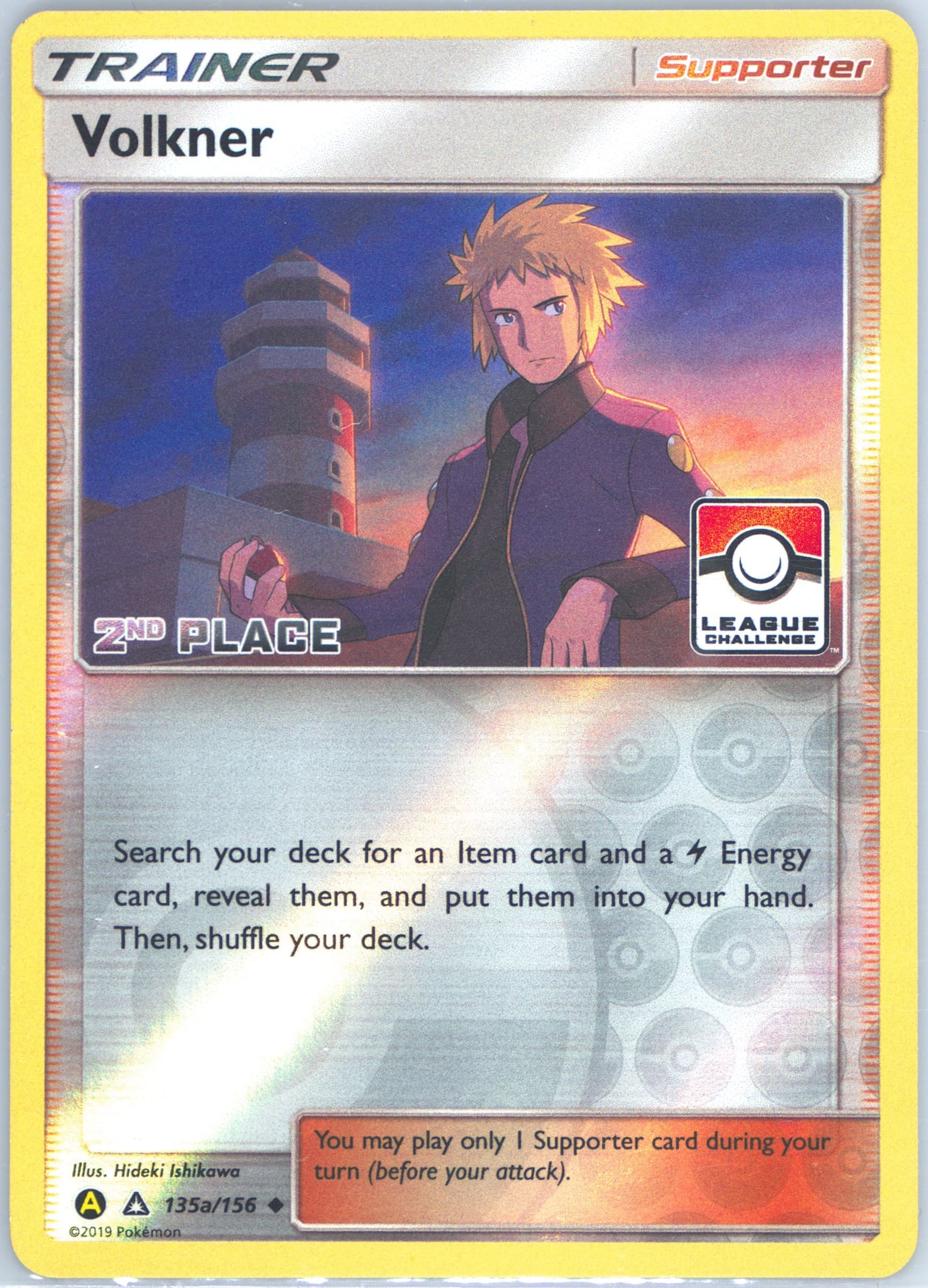 Volkner-Reverse Foil 2019 Yellow A Alternate Art 2nd Place Pokemon League (135a) 2018 Pokemon Sun & Moon Ultra Prism