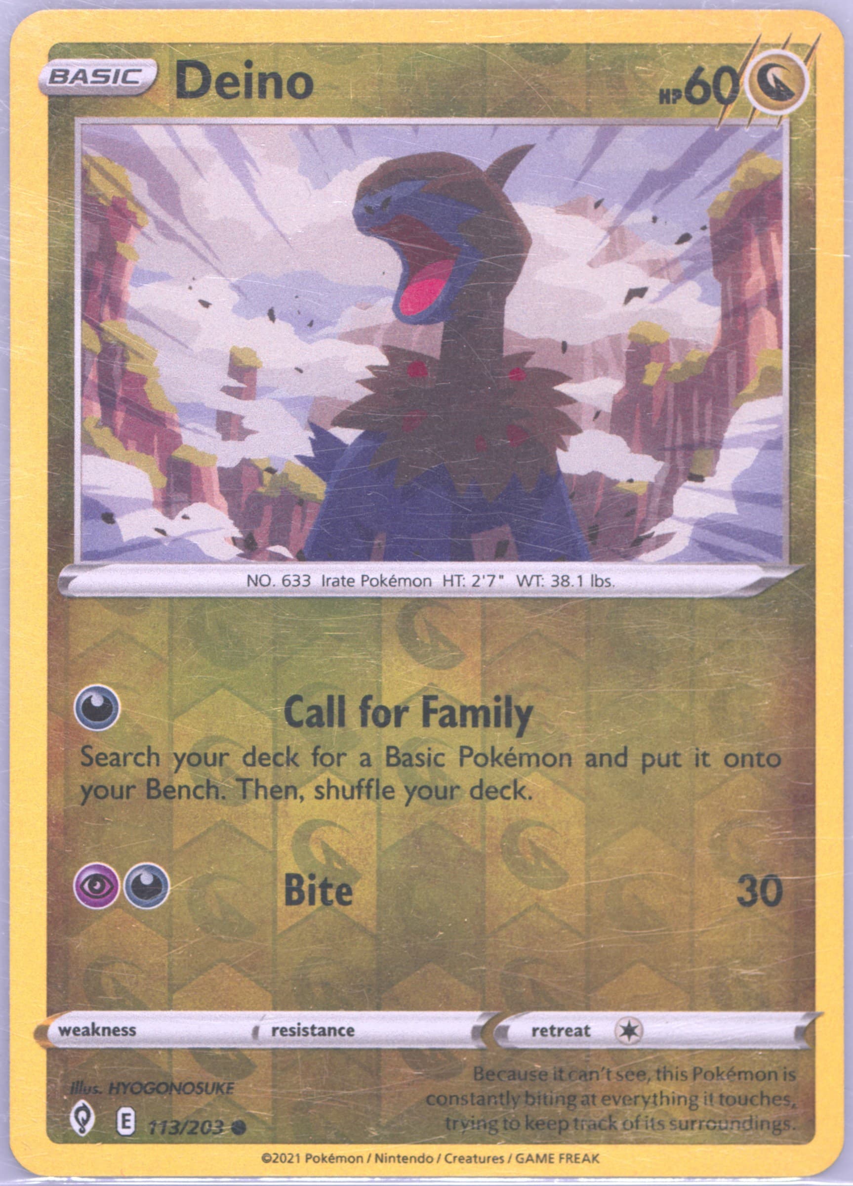Deino-Reverse Foil (113) 2021 Pokemon Sword & Shield Evolving Skies