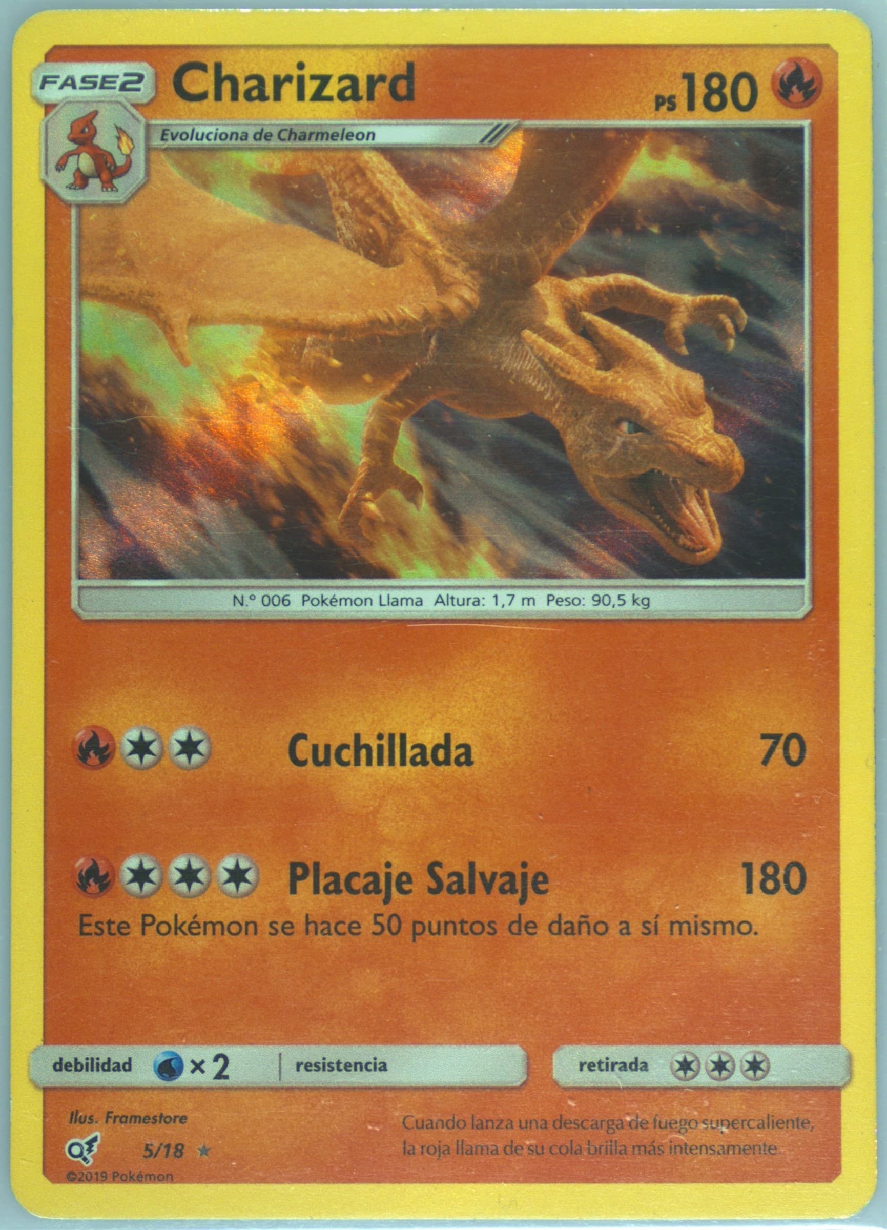 Charizard-Holo Spanish (5) 2019 Pokemon Sun & Moon Detective Pikachu