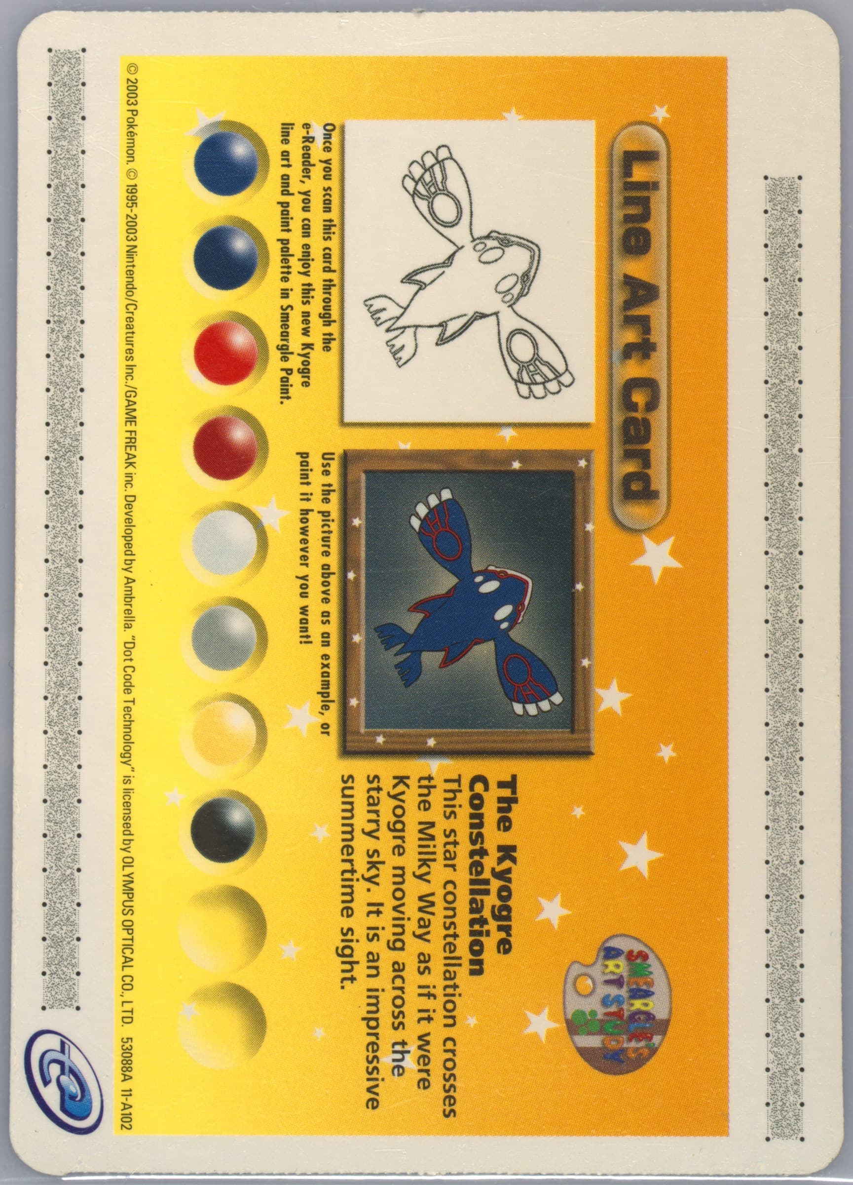Line Art Card: Kyogre Constellation North American Pokemon Channel (A102) 2004 Pokemon E-Reader Promo