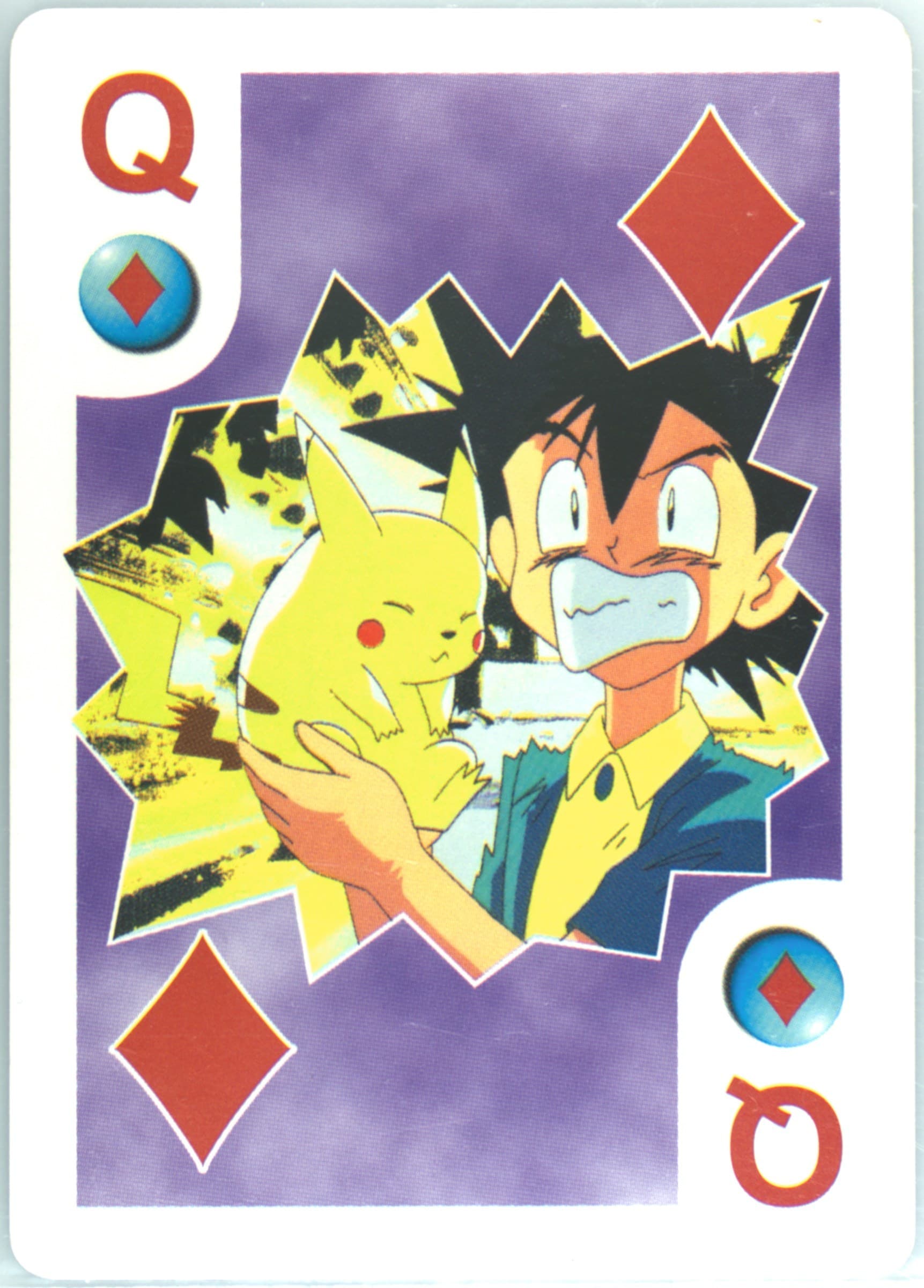 Pikachu Shocks Ash Queen of Diamonds 1999 Bicycle Pokemon Playing Cards