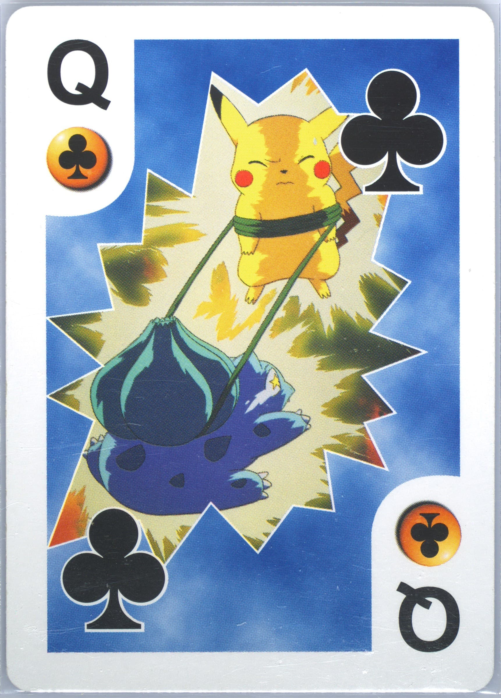 Pikachu and Bulbasaur Queen of Clubs 1999 Bicycle Pokemon Playing Cards