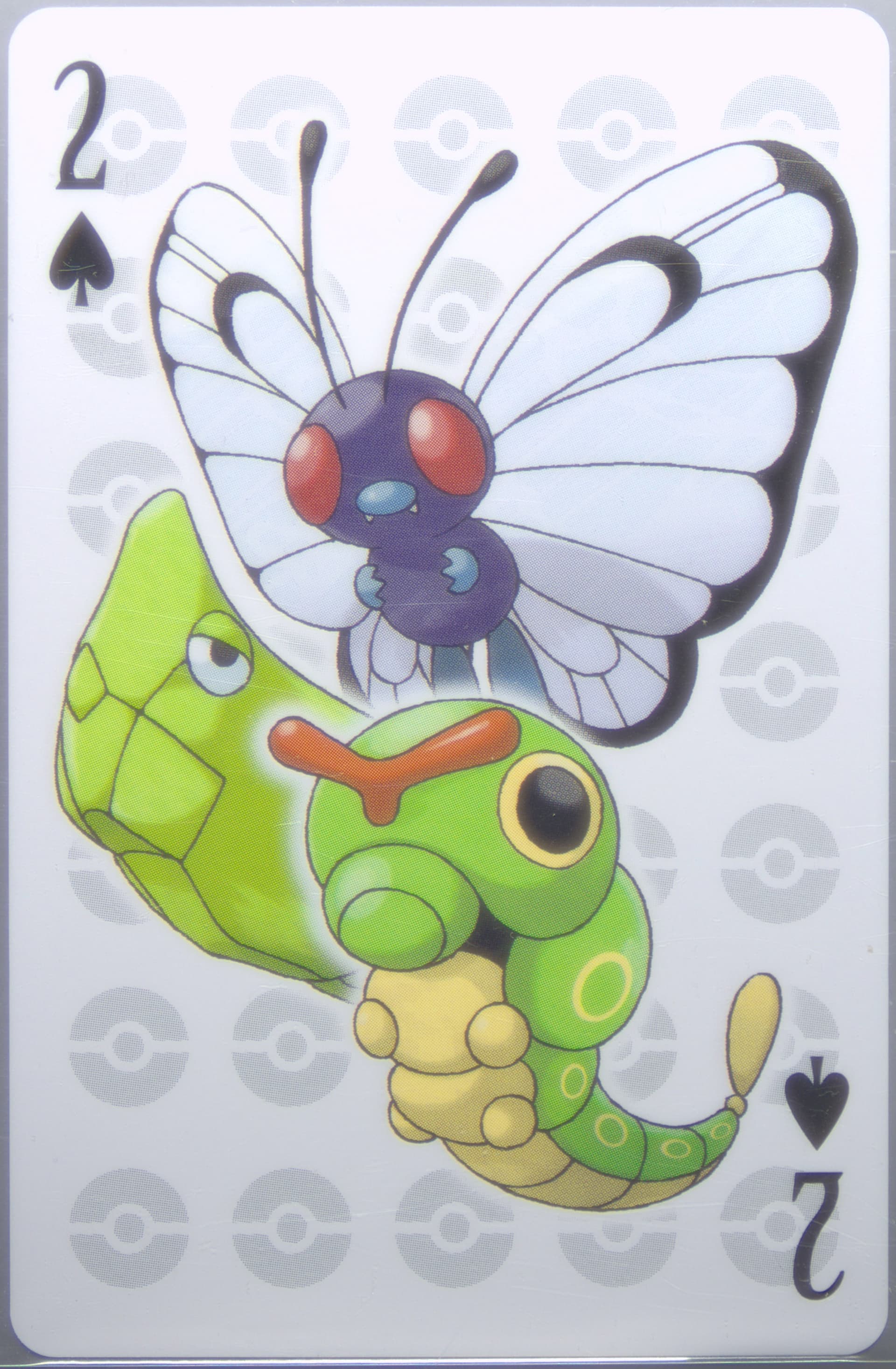 Butterfree/Caterpie/Metapod 2 of Spades 2006 Pokemon Center 10th Anniversary Playing Cards Red Deck