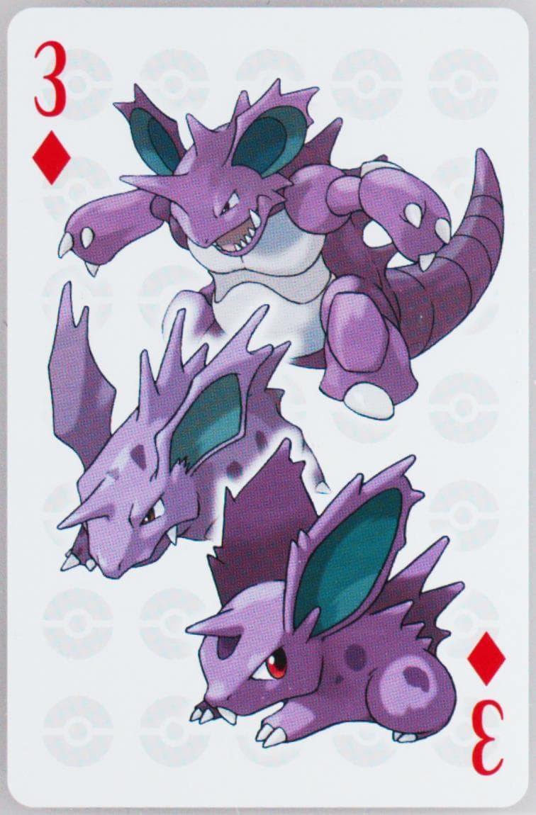 Nidoking/Nidoran/Nidorino 3 of Diamonds 2006 Pokemon Center 10th Anniversary Playing Cards Green Deck