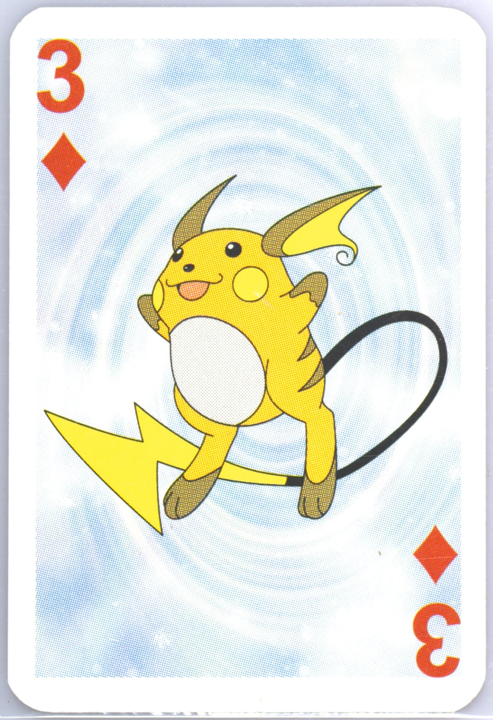 Raichu 3 of Diamonds 1999 Bicycle Pokemon Mini Playing Cards Blue Deck