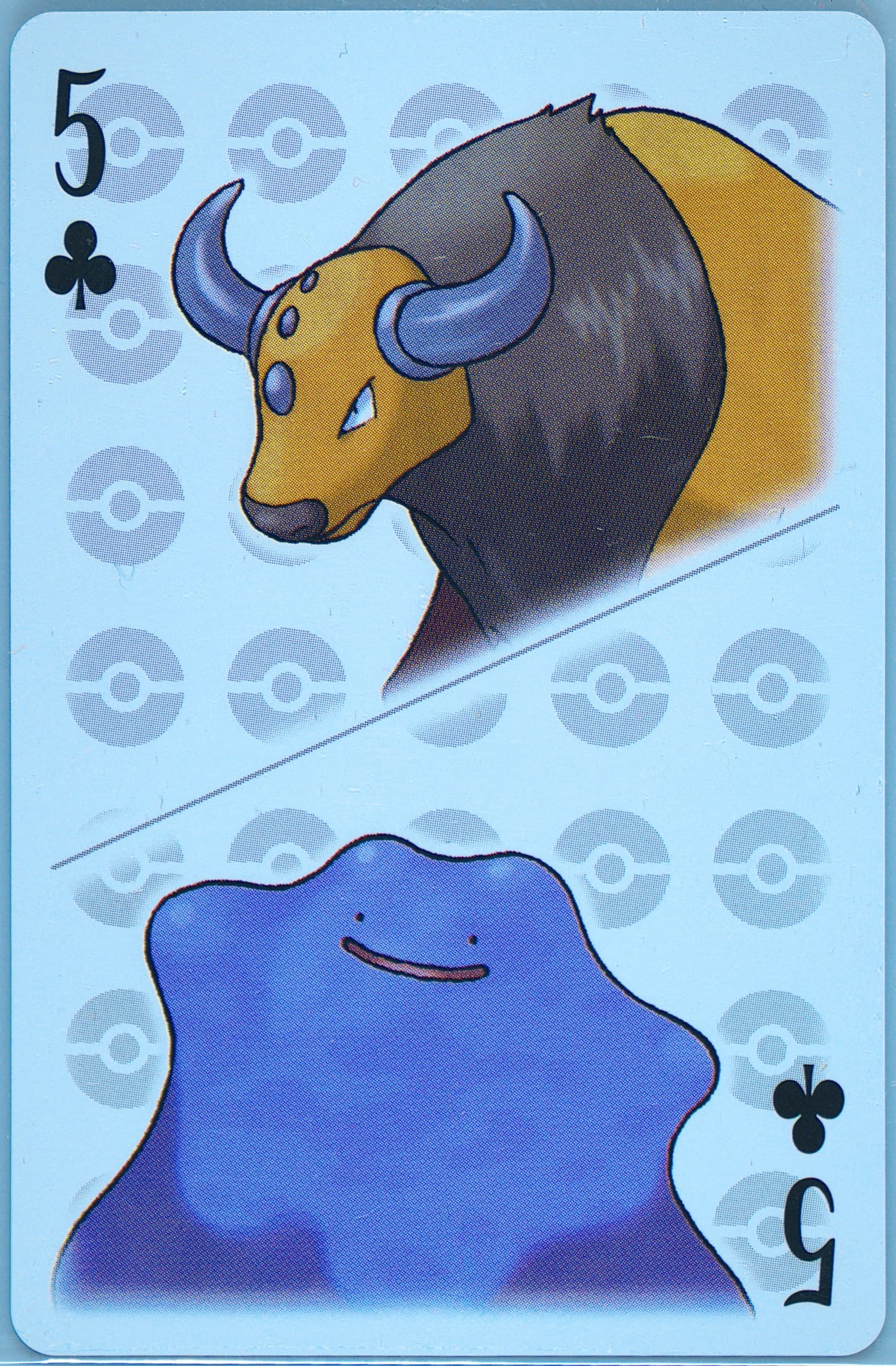 Ditto/Tauros 5 of Clubs 2006 Pokemon Center 10th Anniversary Playing Cards Blue Deck