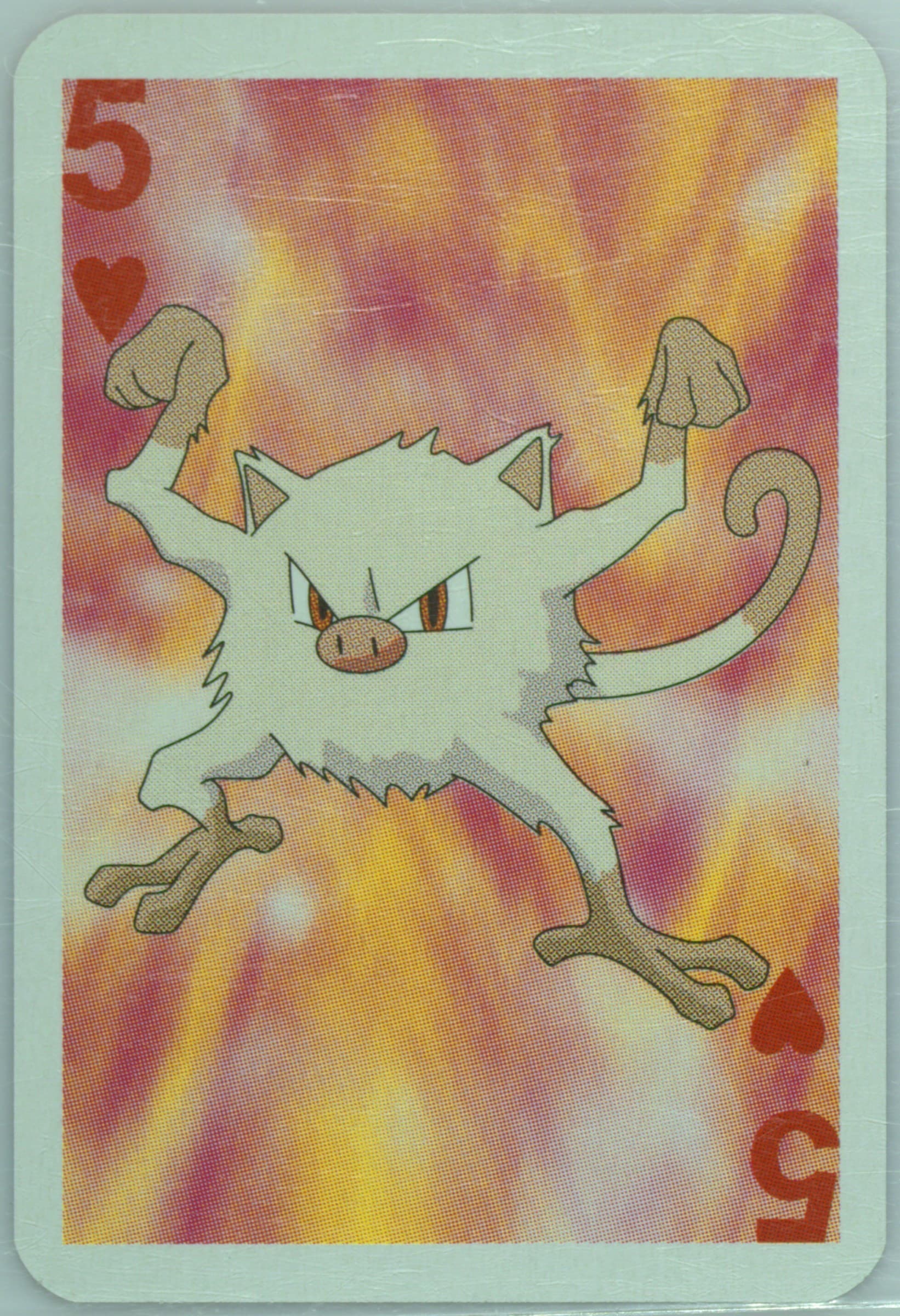 Mankey 5 of Hearts 1999 Bicycle Pokemon Mini Playing Cards Red Deck