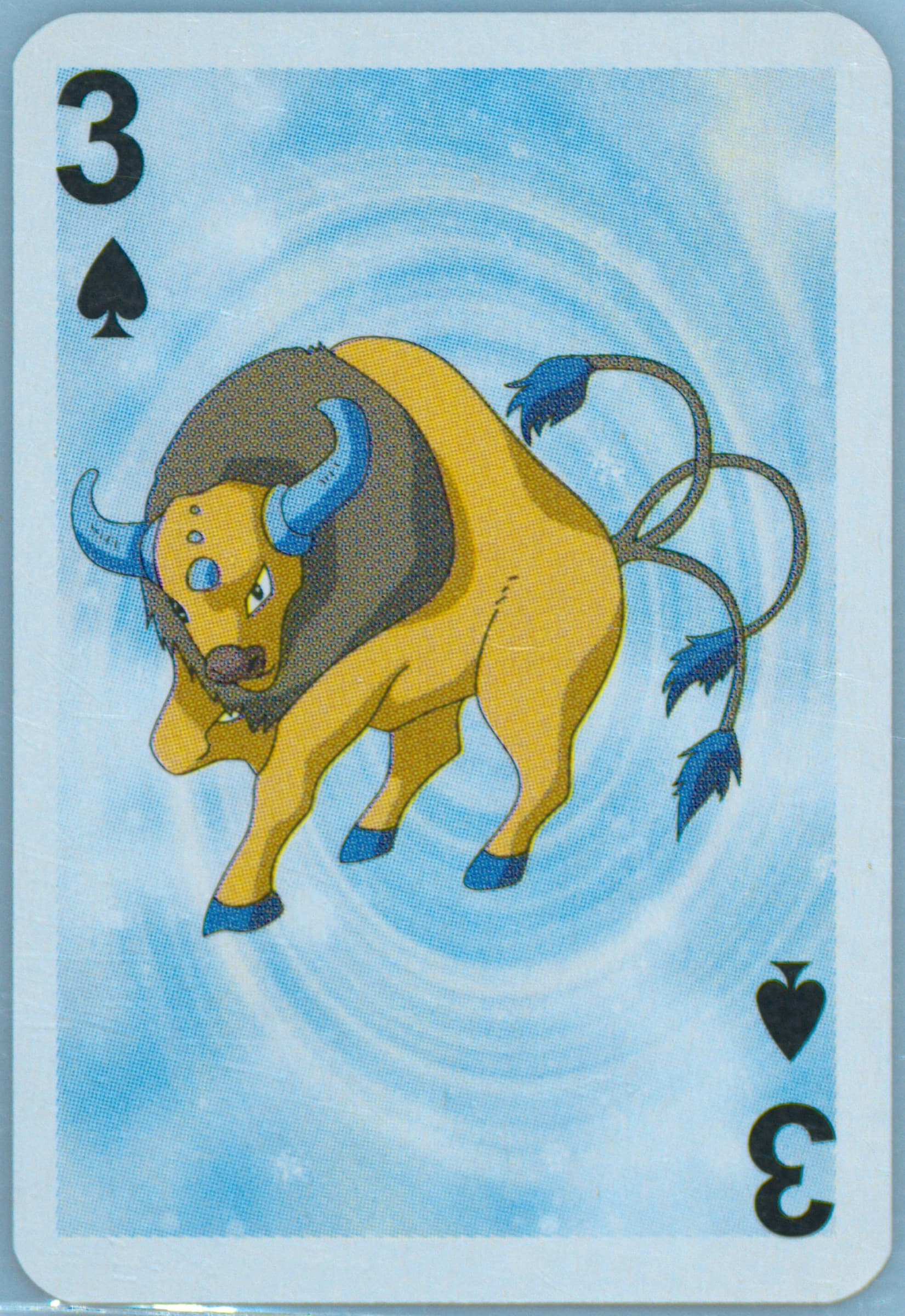 Tauros 3 of Spades 1999 Bicycle Pokemon Mini Playing Cards Blue Deck