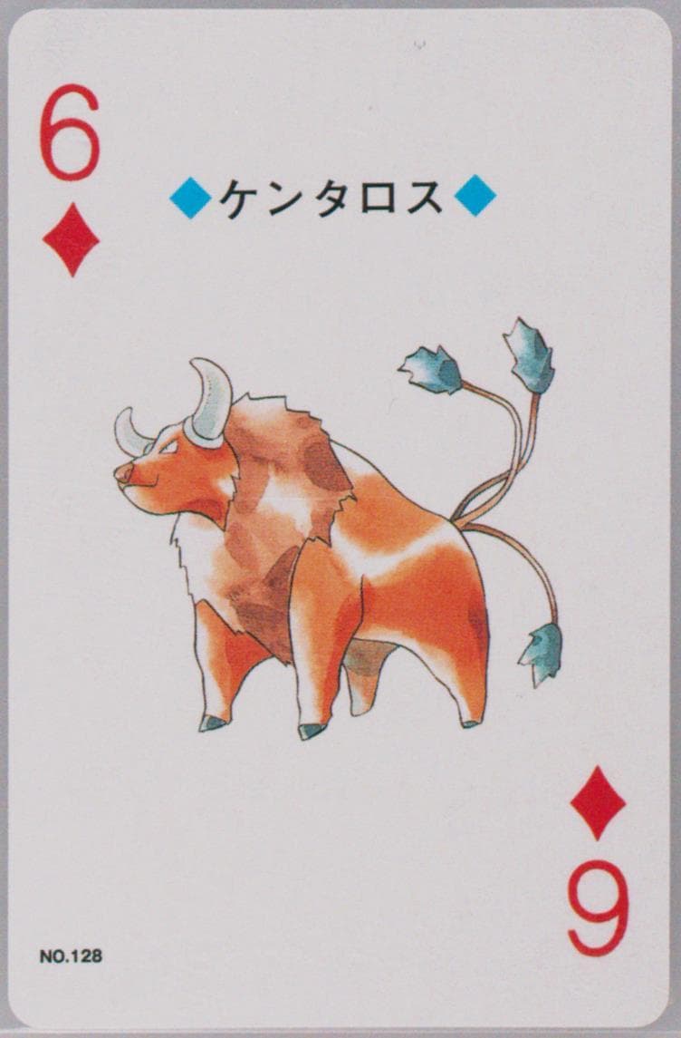Tauros 6 of Diamonds (128) 2000 Pokemon Silver Version Playing Cards