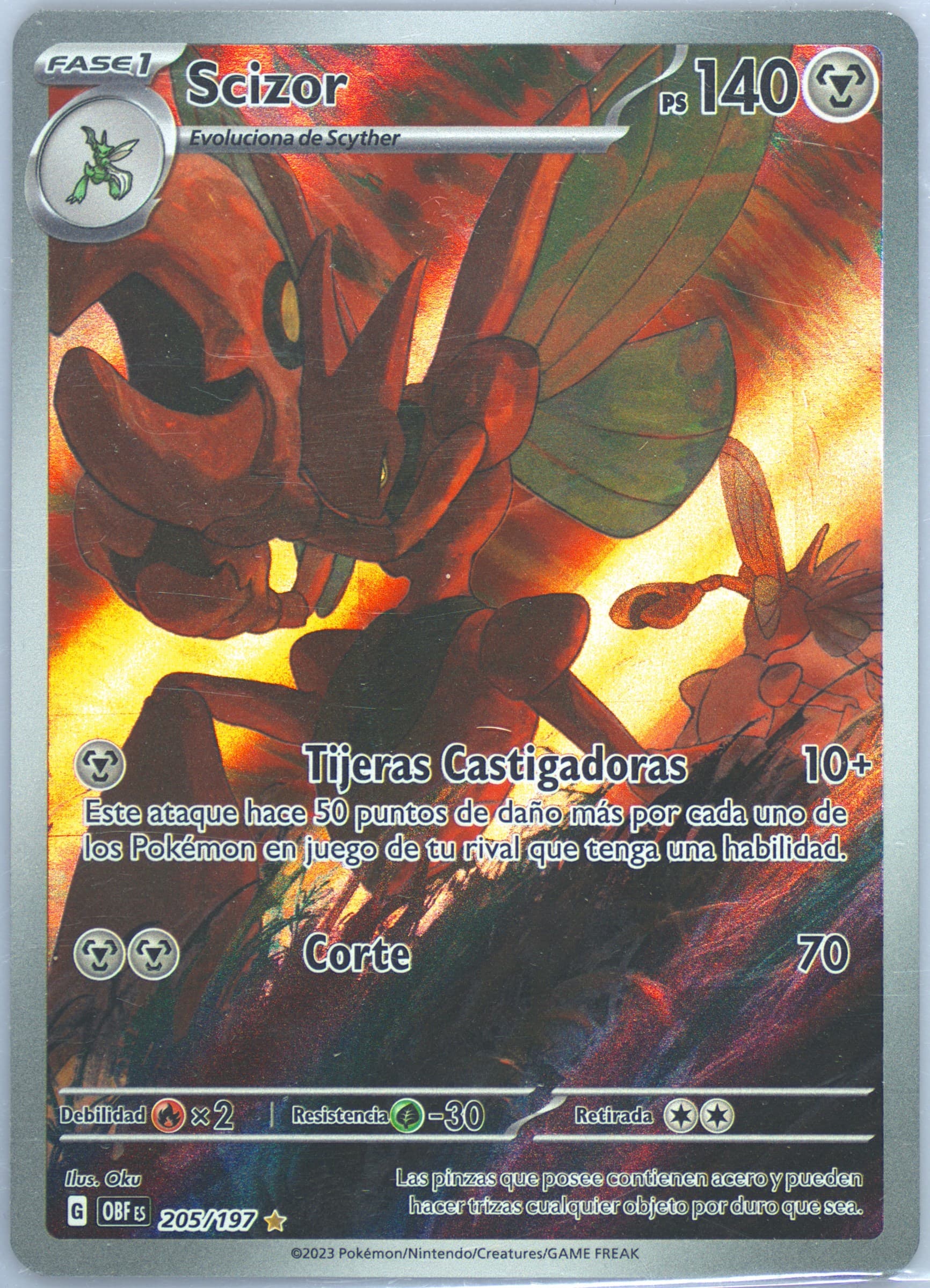 Scizor Illustration Rare (205) 2023 Pokemon Spanish Obf ES-Obsidian Flames