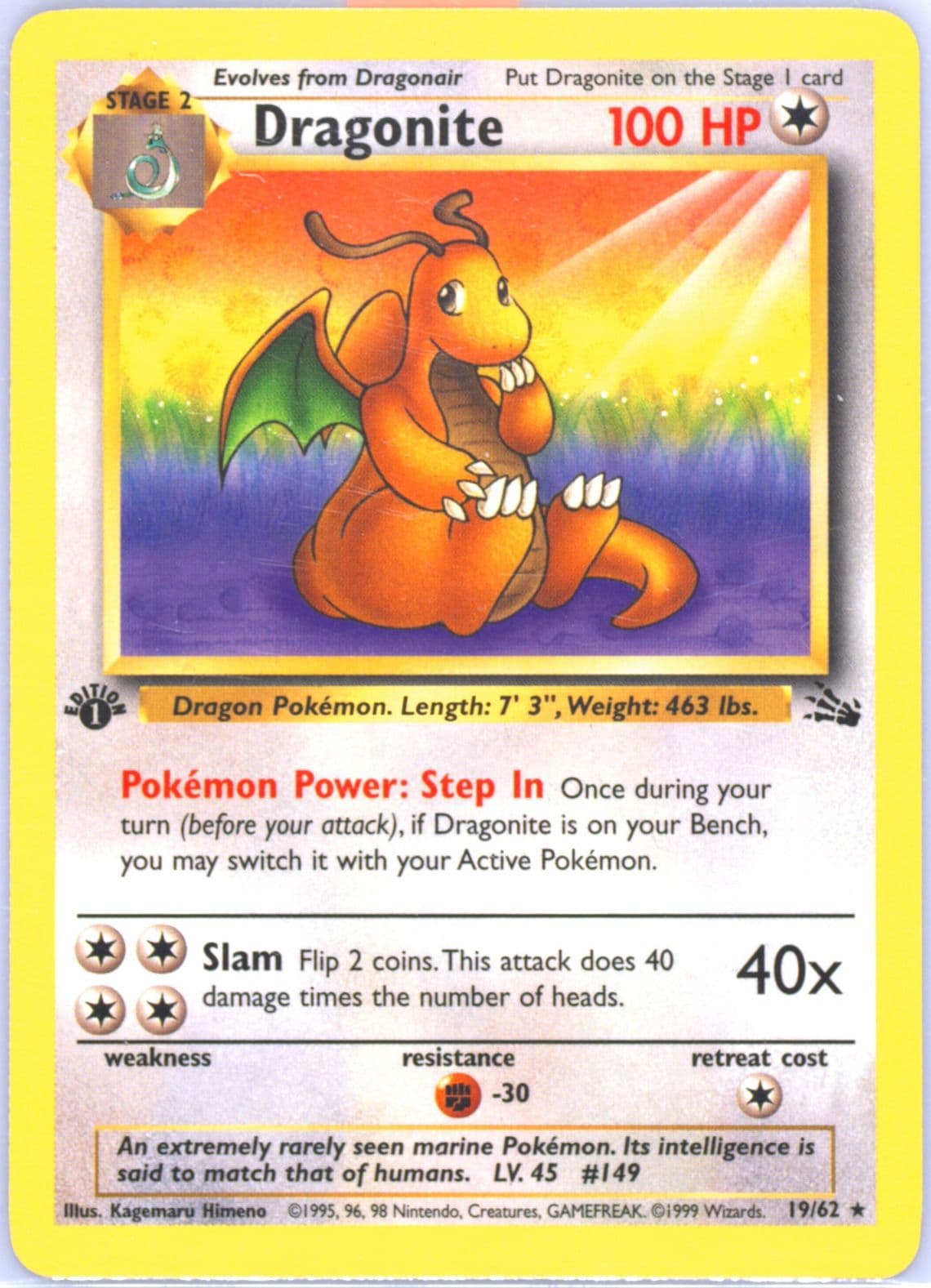 Dragonite 1st Edition (19) 1999 Pokemon Fossil