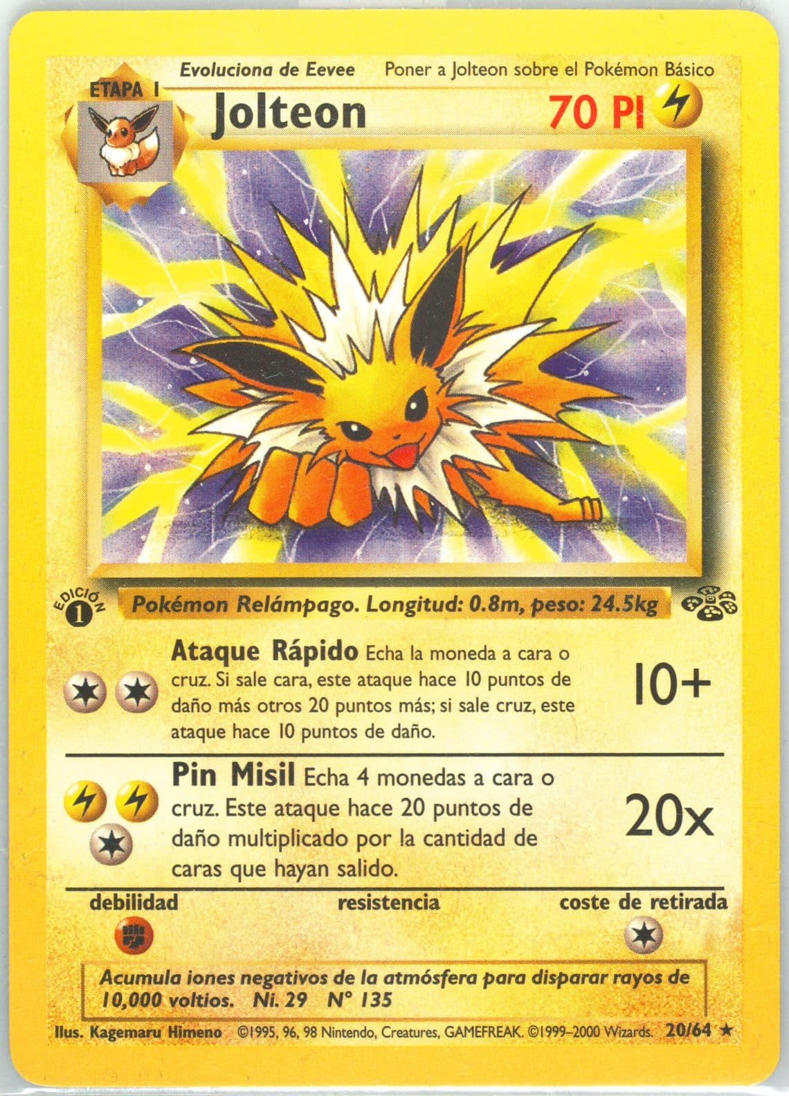 Jolteon 1st Edition (20) 2000 Pokemon Spanish Jungle