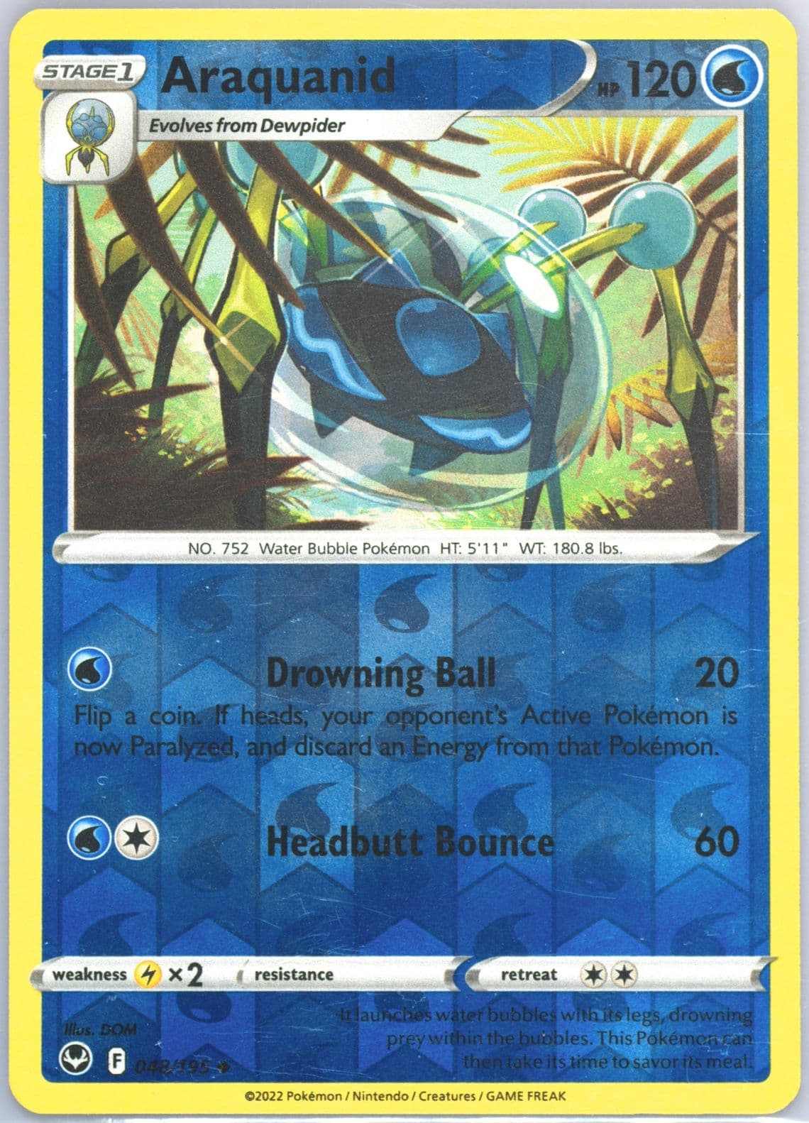 Araquanid-Reverse Foil (048) 2022 Pokemon Sword & Shield Silver Tempest