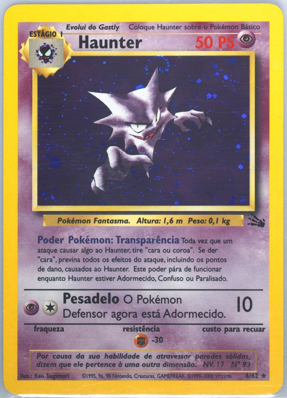 Haunter-Holo (6) 2000 Pokemon Portuguese Fossil