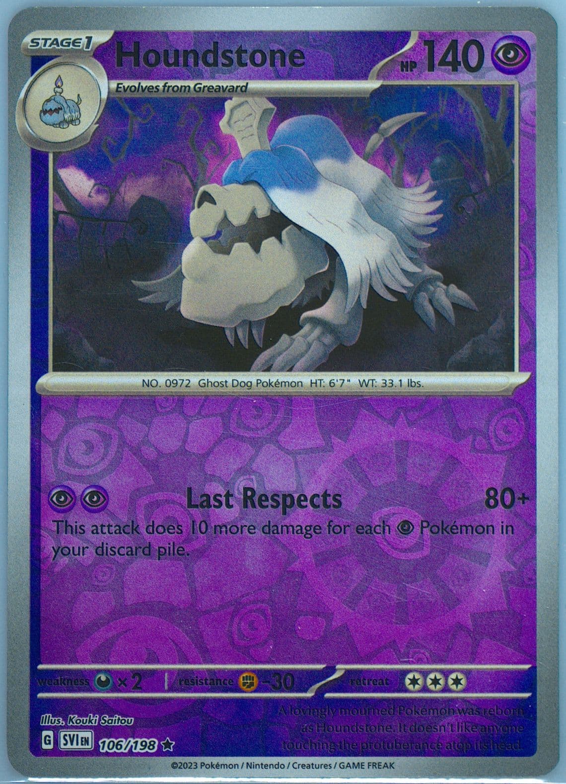 Houndstone Reverse Holo (106) 2023 Pokemon Svi EN-Scarlet & Violet