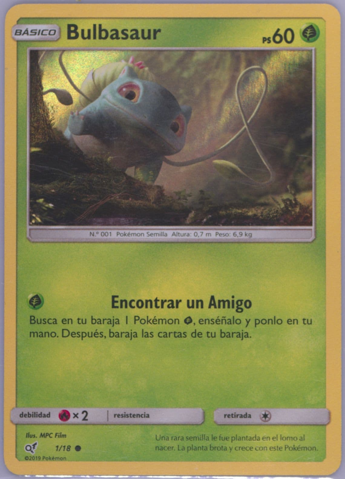 Bulbasaur-Holo Spanish (1) 2019 Pokemon Sun & Moon Detective Pikachu