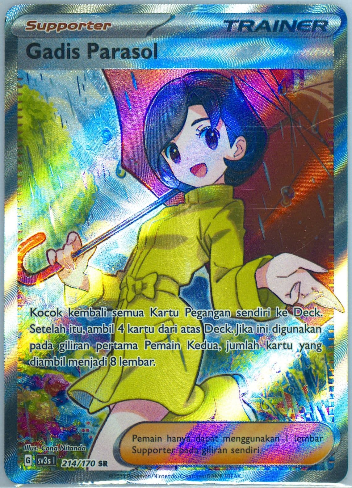 Parasol Lady Super Rare (214) 2023 Pokemon Indonesian Sv3s I-Black Shine