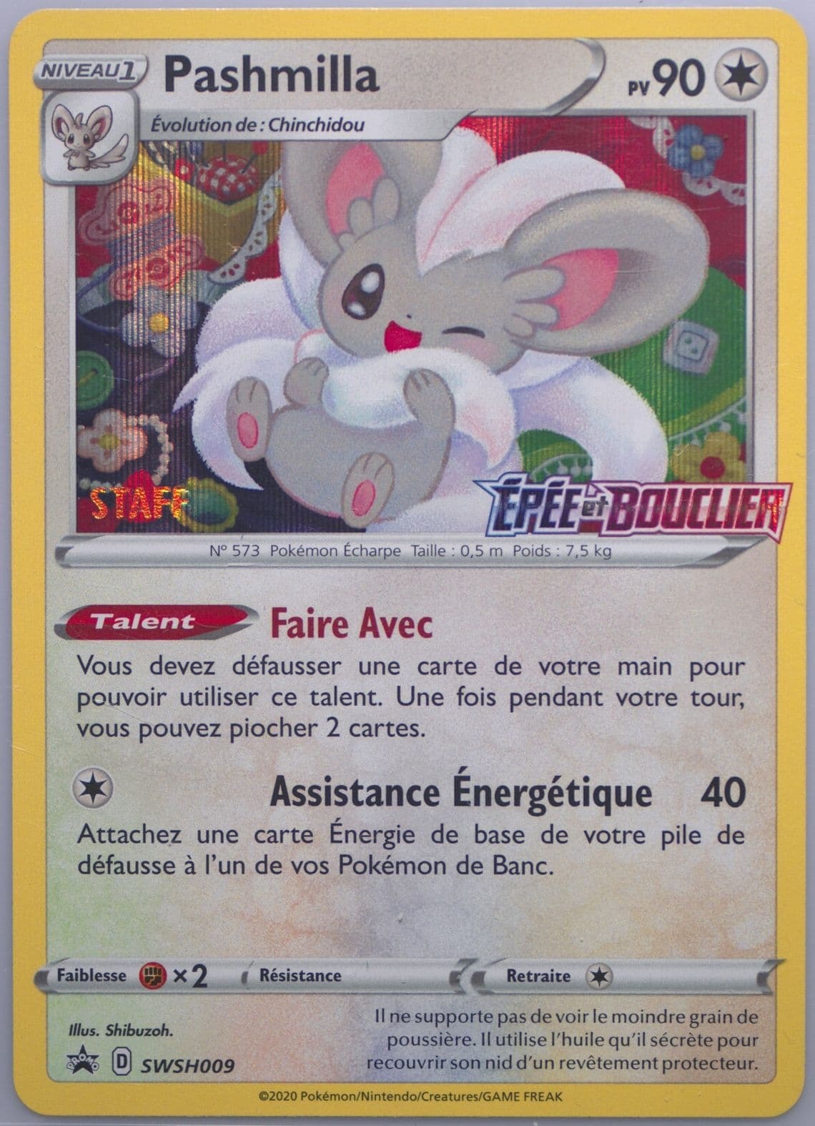 Pashmilla-Holo Prerelease-Staff-French (009) 2020 Pokemon Swsh Black Star Promo