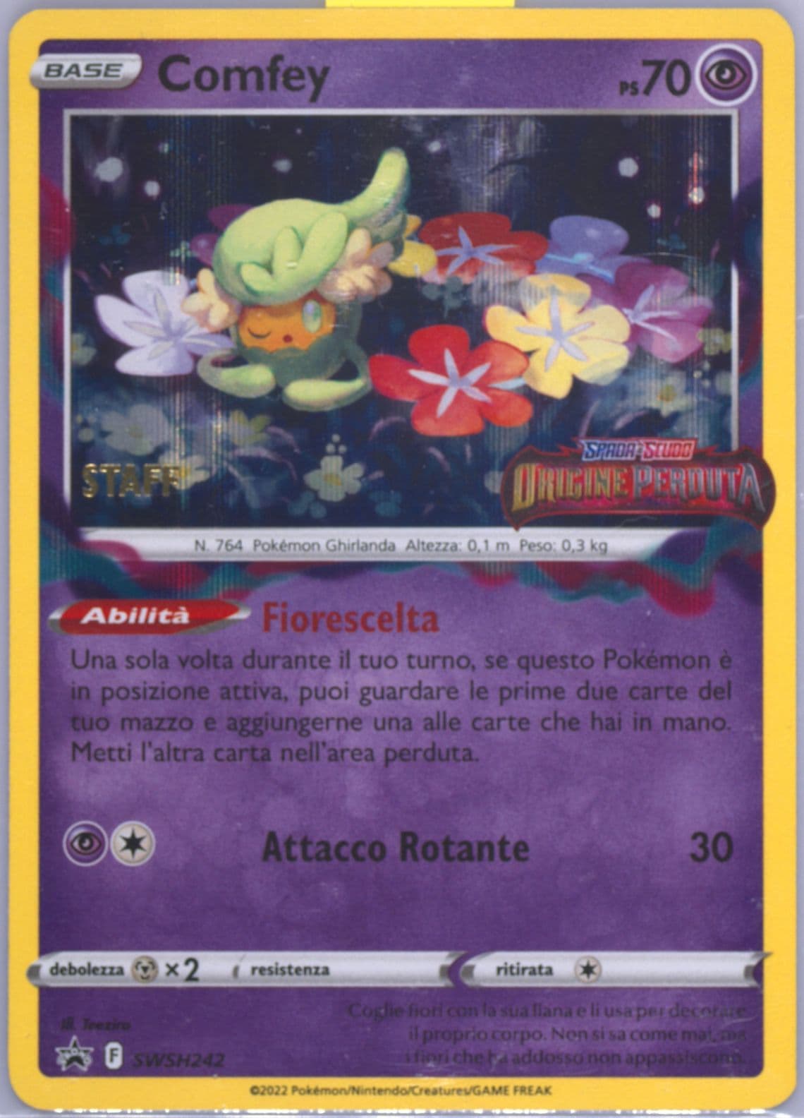 Comfey-Holo Prerelease-Staff-Italian (242) 2023 Pokemon Swsh Black Star Promo