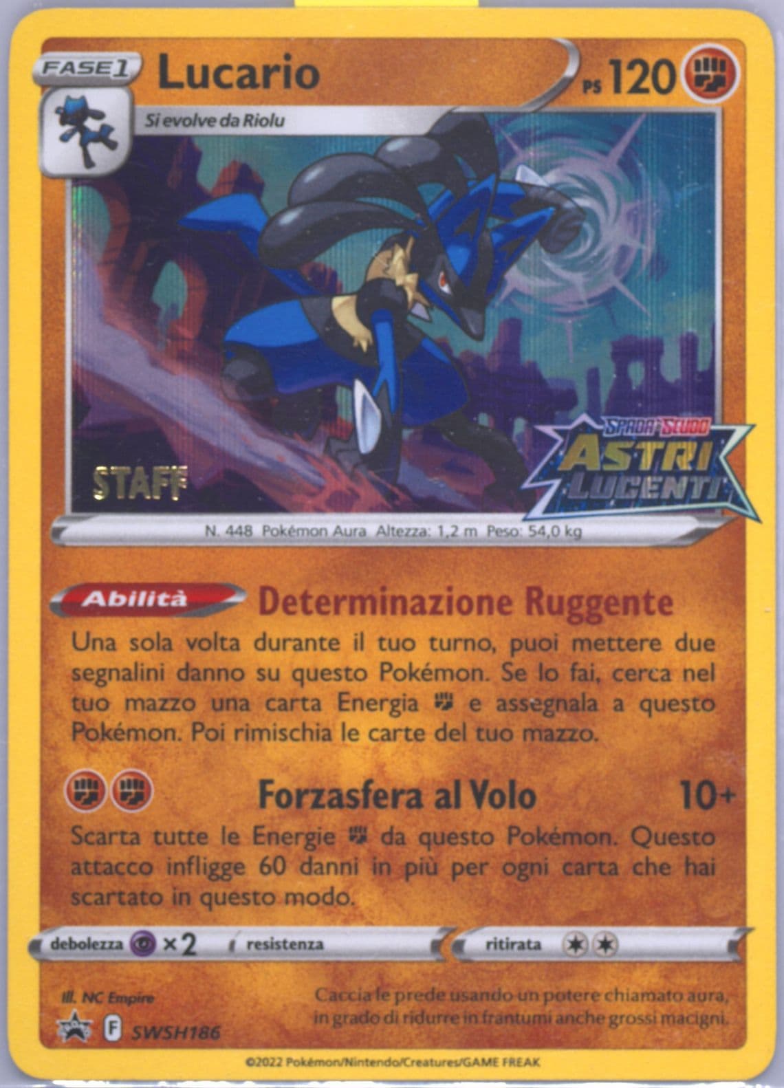 Lucario-Holo Prerelease-Staff-Italian (186) 2023 Pokemon Swsh Black Star Promo