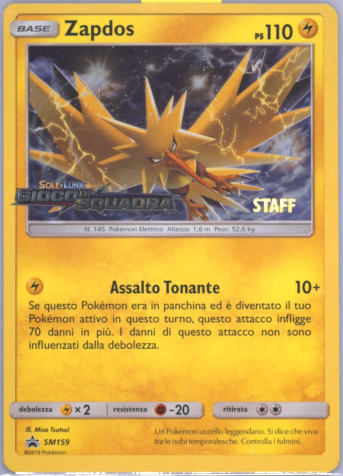 Zapdos-Holo Team Up Prerelease-Staff-Italian (SM159) 2019 Pokemon SM Black Star Promo