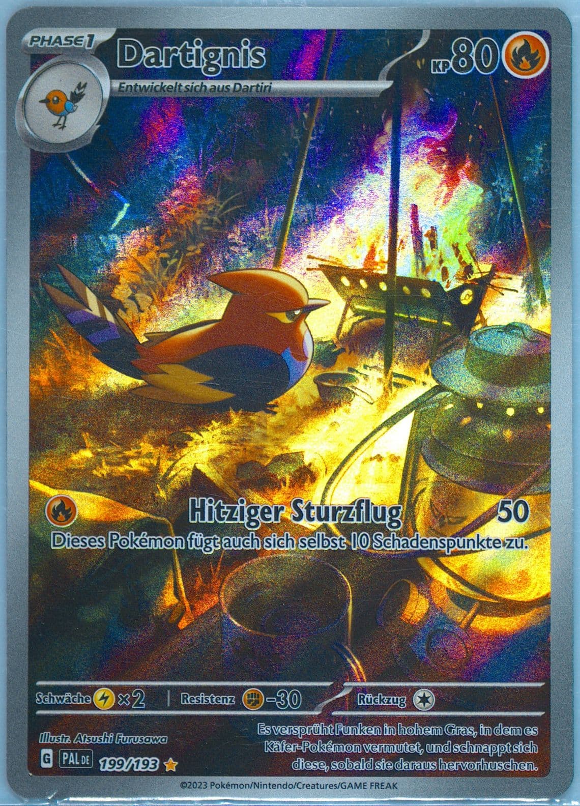 Fletchinder Illustration Rare (199) 2023 Pokemon German Pal de-Paldea Evolved