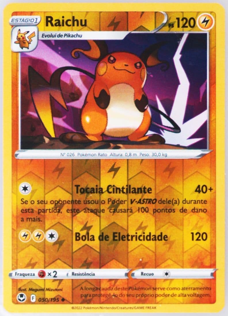 Raichu-Reverse Foil Portuguese (050) 2022 Pokemon Sword & Shield Silver Tempest