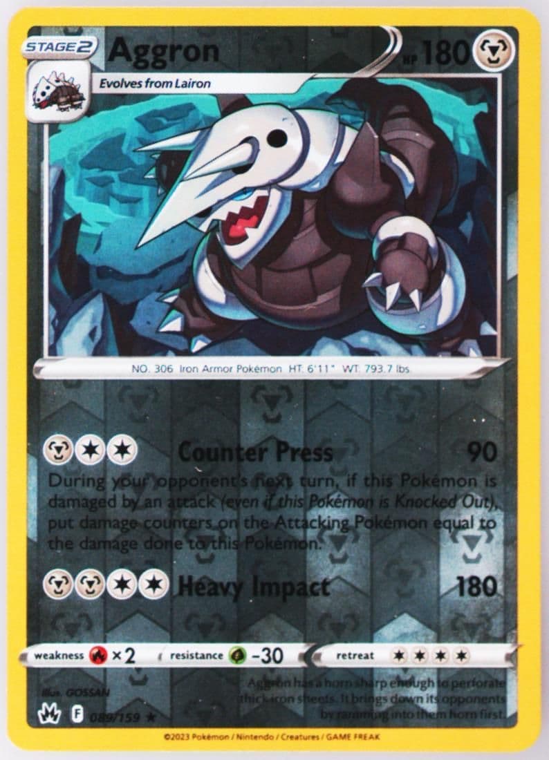 Aggron-Reverse Foil (089) 2023 Pokemon Sword and Shield Crown Zenith