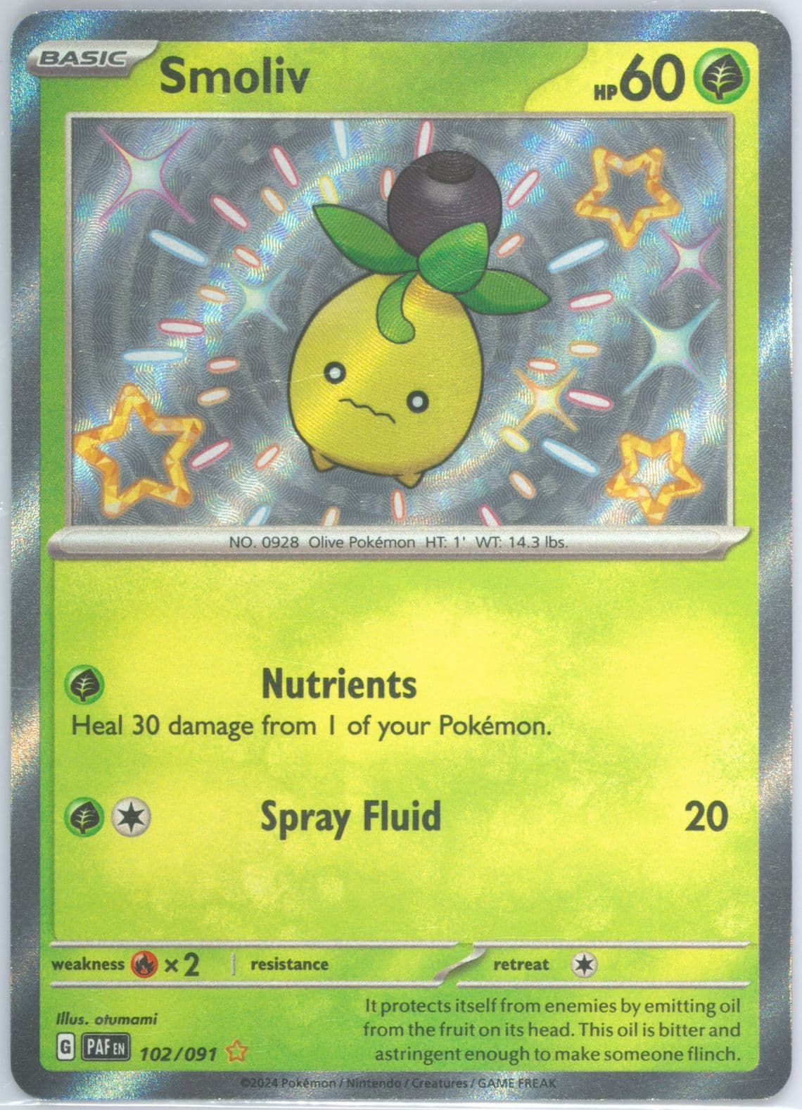 Smoliv Shiny Rare (102) 2024 Pokemon Paf EN-Paldean Fates