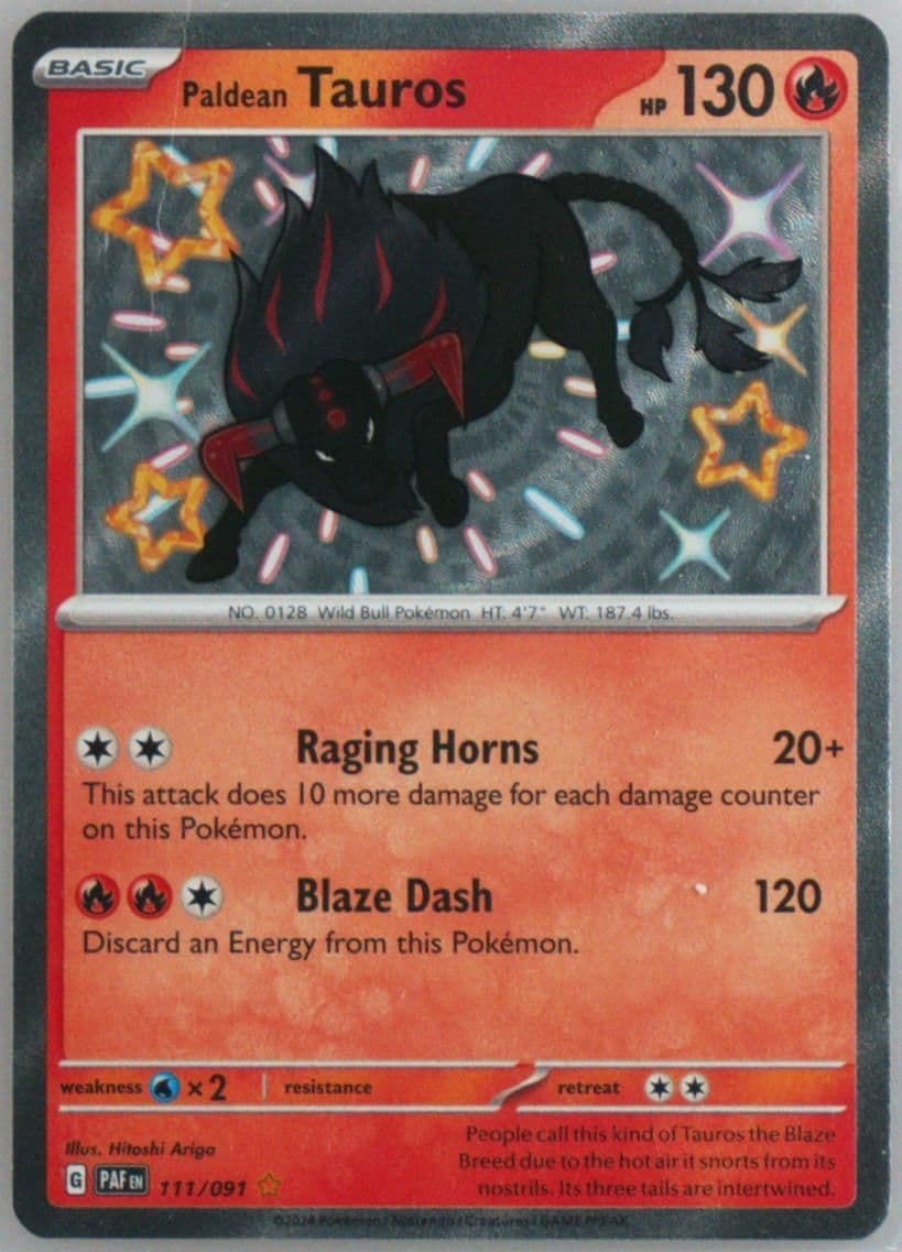 Paldean Tauros Shiny Rare (111) 2024 Pokemon Paf EN-Paldean Fates