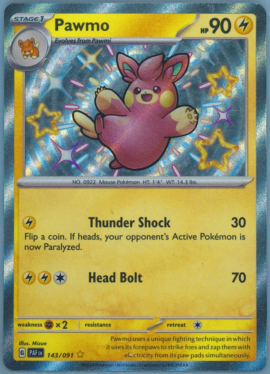 Pawmo Shiny Rare (143) 2024 Pokemon Paf EN-Paldean Fates