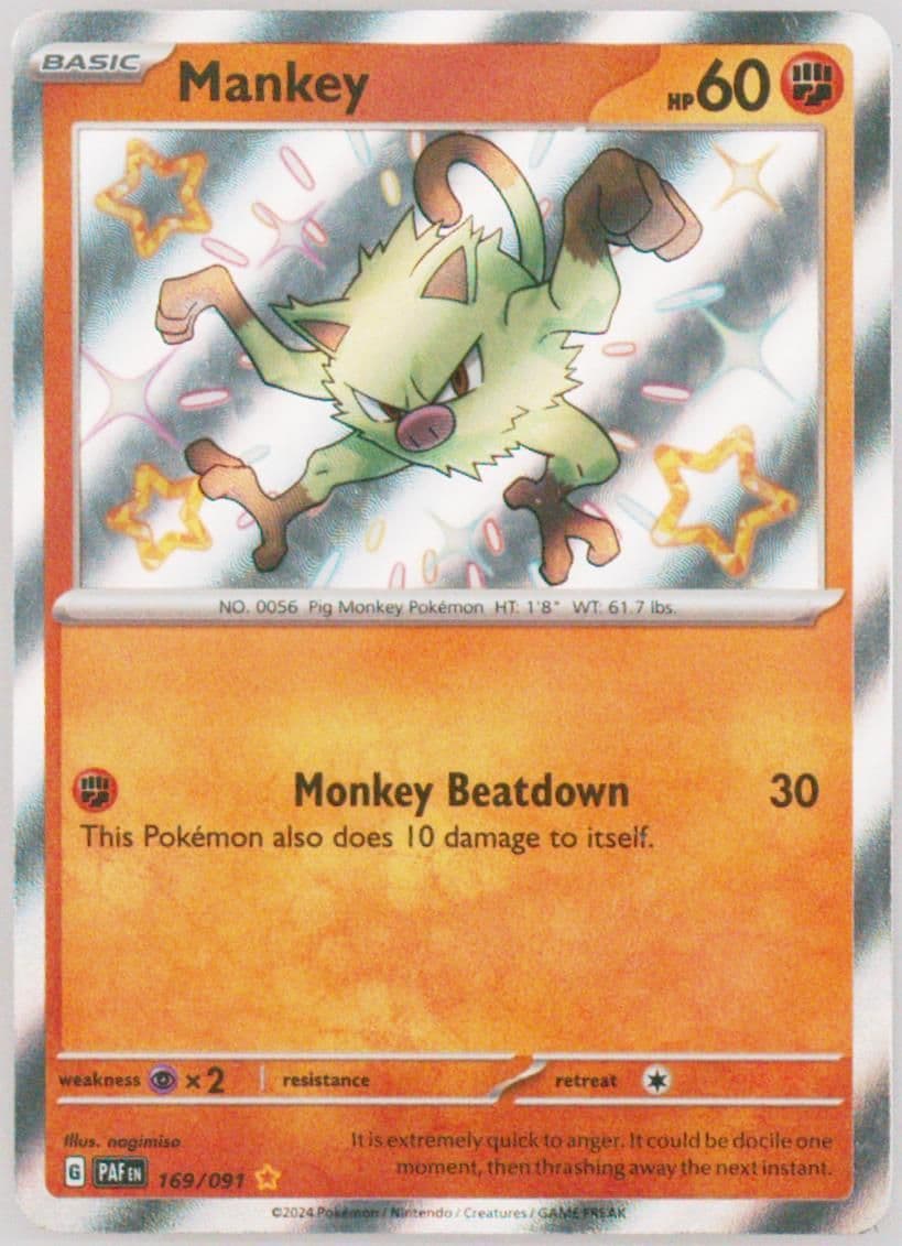 Mankey Shiny Rare (169) 2024 Pokemon Paf EN-Paldean Fates