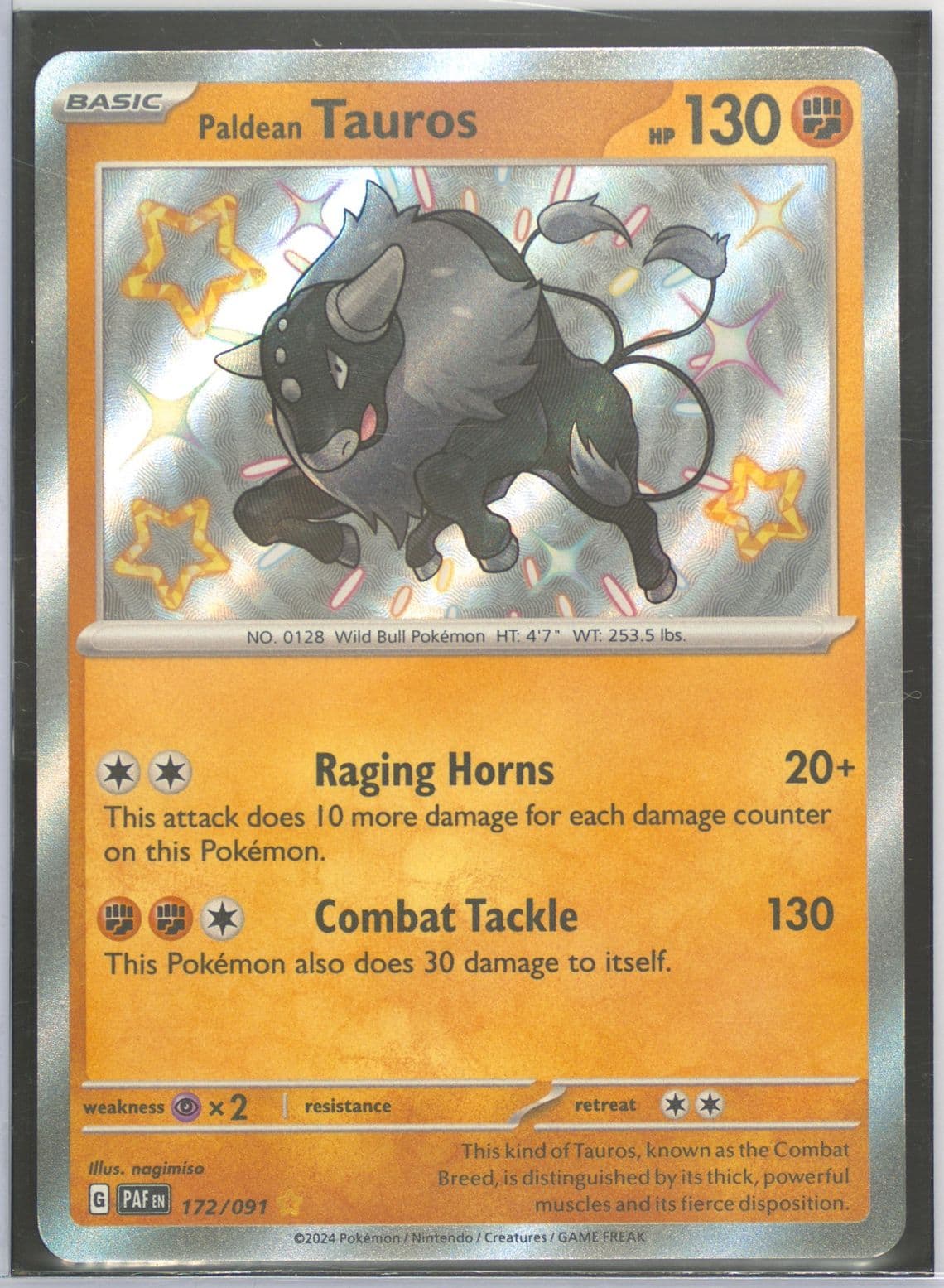 Paldean Tauros Shiny Rare (172) 2024 Pokemon Paf EN-Paldean Fates