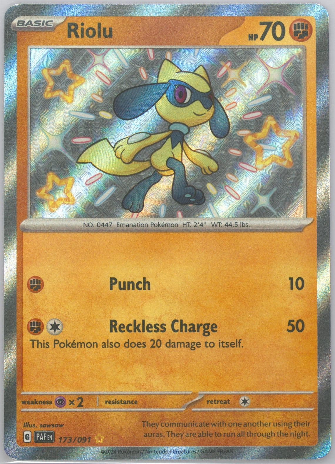 Riolu Shiny Rare (173) 2024 Pokemon Paf EN-Paldean Fates