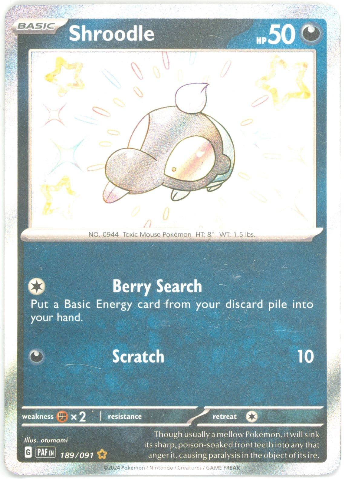 Shroodle Shiny Rare (189) 2024 Pokemon Paf EN-Paldean Fates