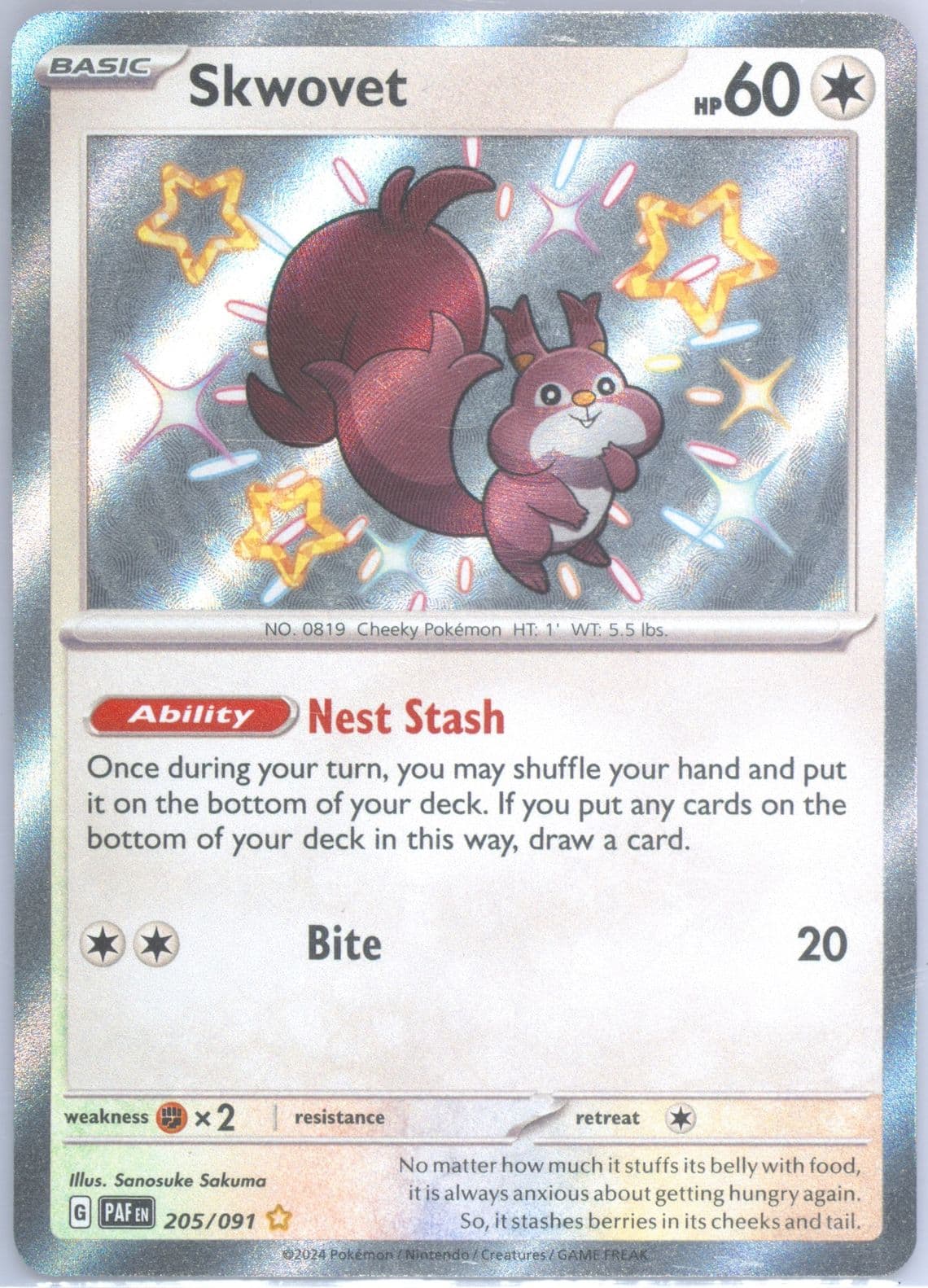 Skwovet Shiny Rare (205) 2024 Pokemon Paf EN-Paldean Fates