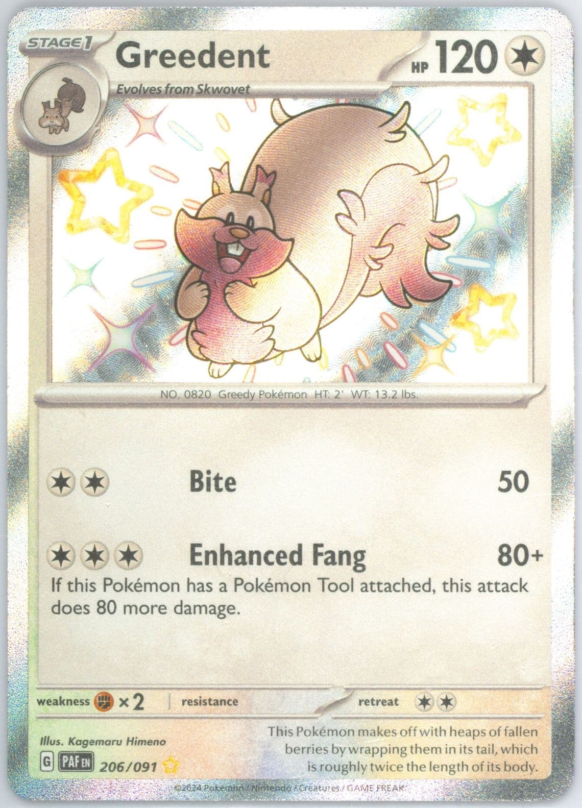 Greedent Shiny Rare (206) 2024 Pokemon Paf EN-Paldean Fates