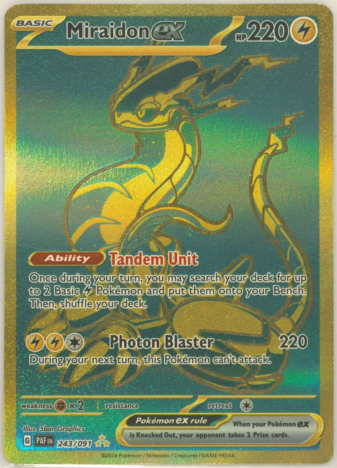 Miraidon EX Hyper Rare (243) 2024 Pokemon Paf EN-Paldean Fates