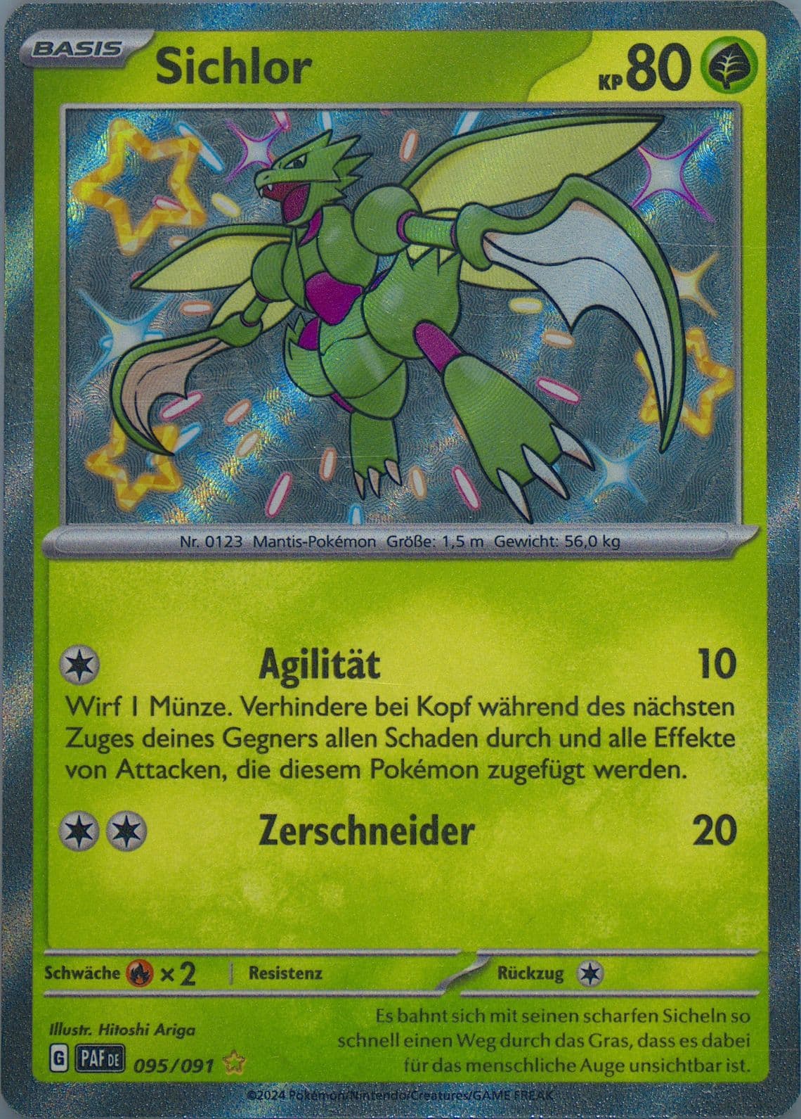 Scyther Shiny Rare (095) 2024 Pokemon German Paf de-Paldean Fates