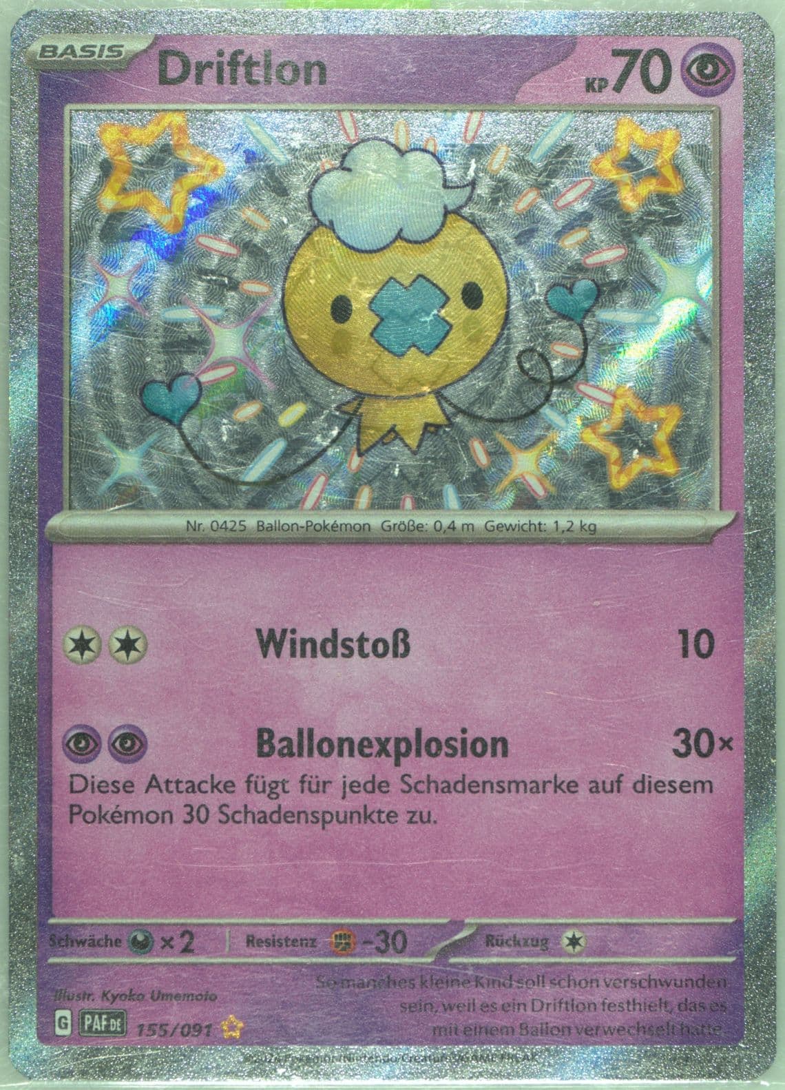 Drifloon Shiny Rare (155) 2024 Pokemon German Paf de-Paldean Fates
