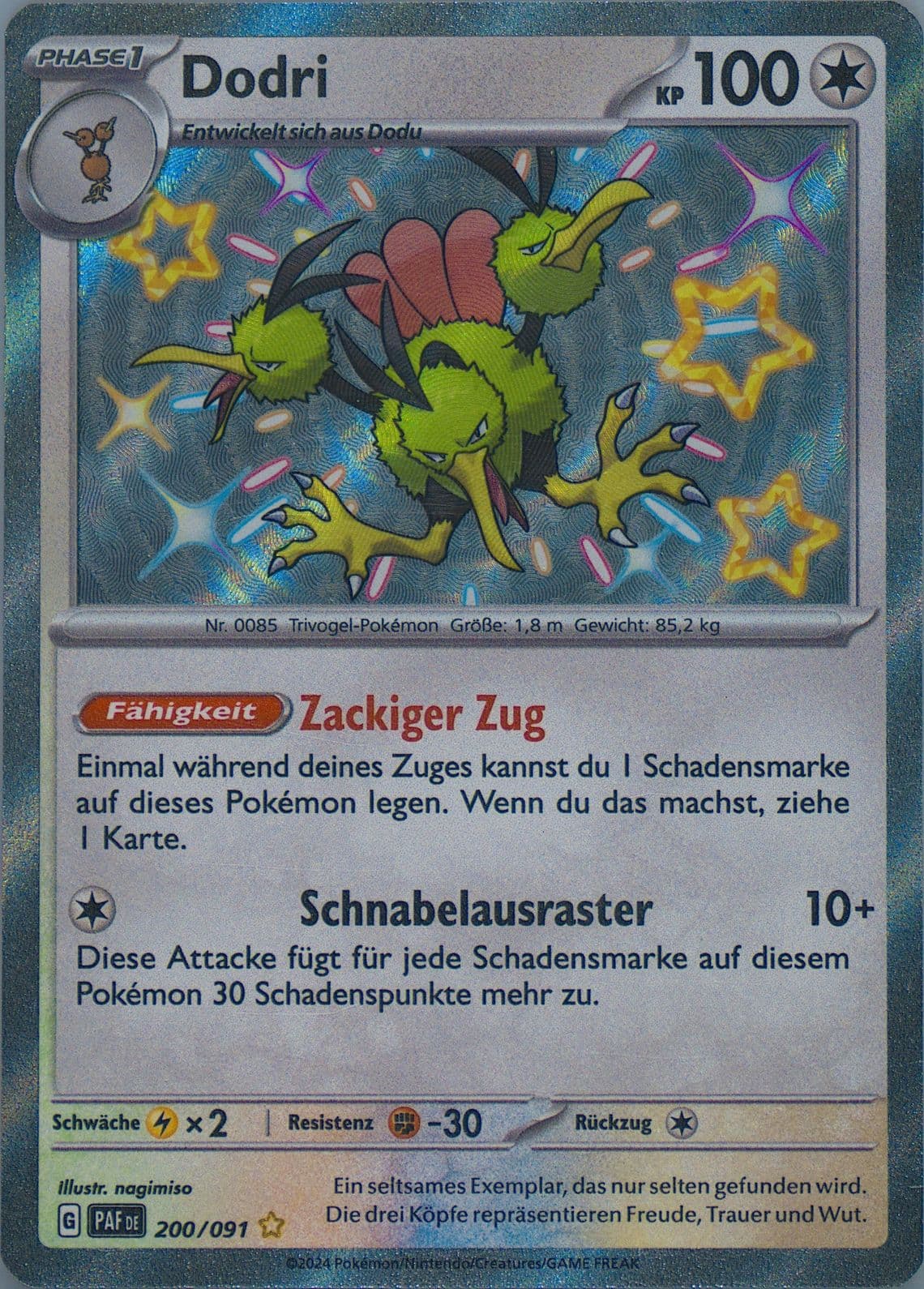 Dodrio Shiny Rare (200) 2024 Pokemon German Paf de-Paldean Fates
