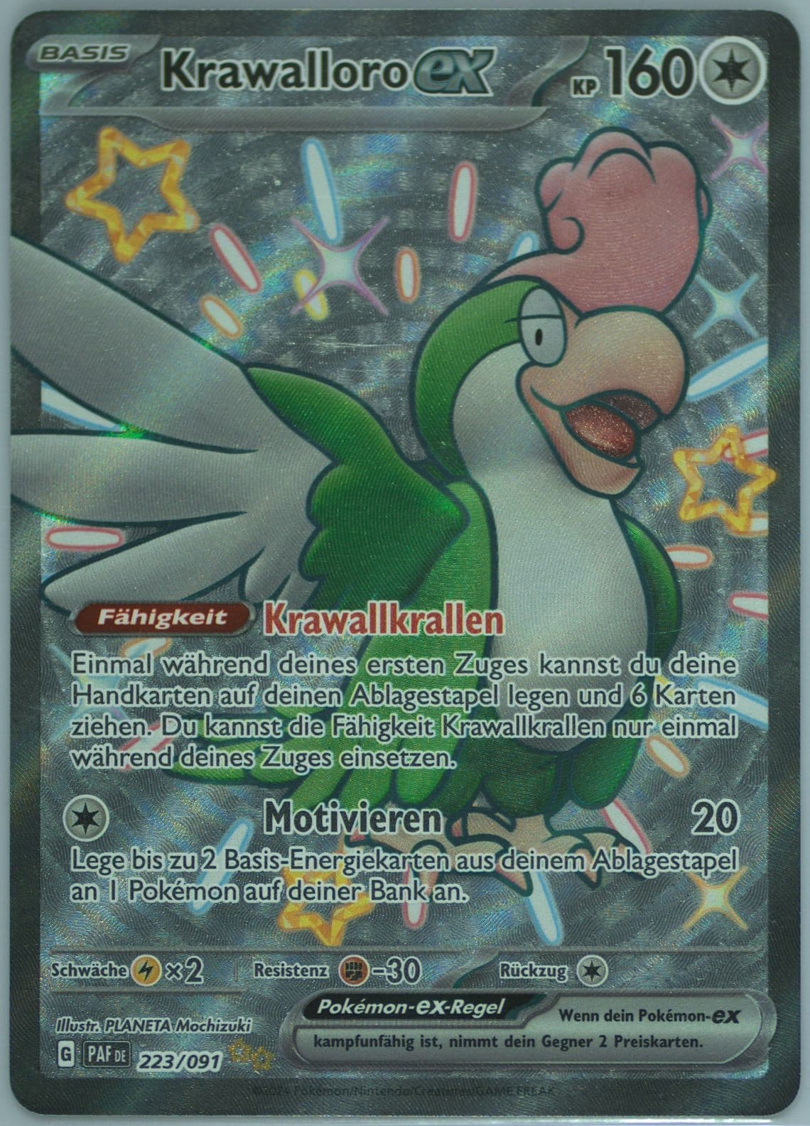 Squawkabilly EX Shiny Ultra Rare (223) 2024 Pokemon German Paf de-Paldean Fates