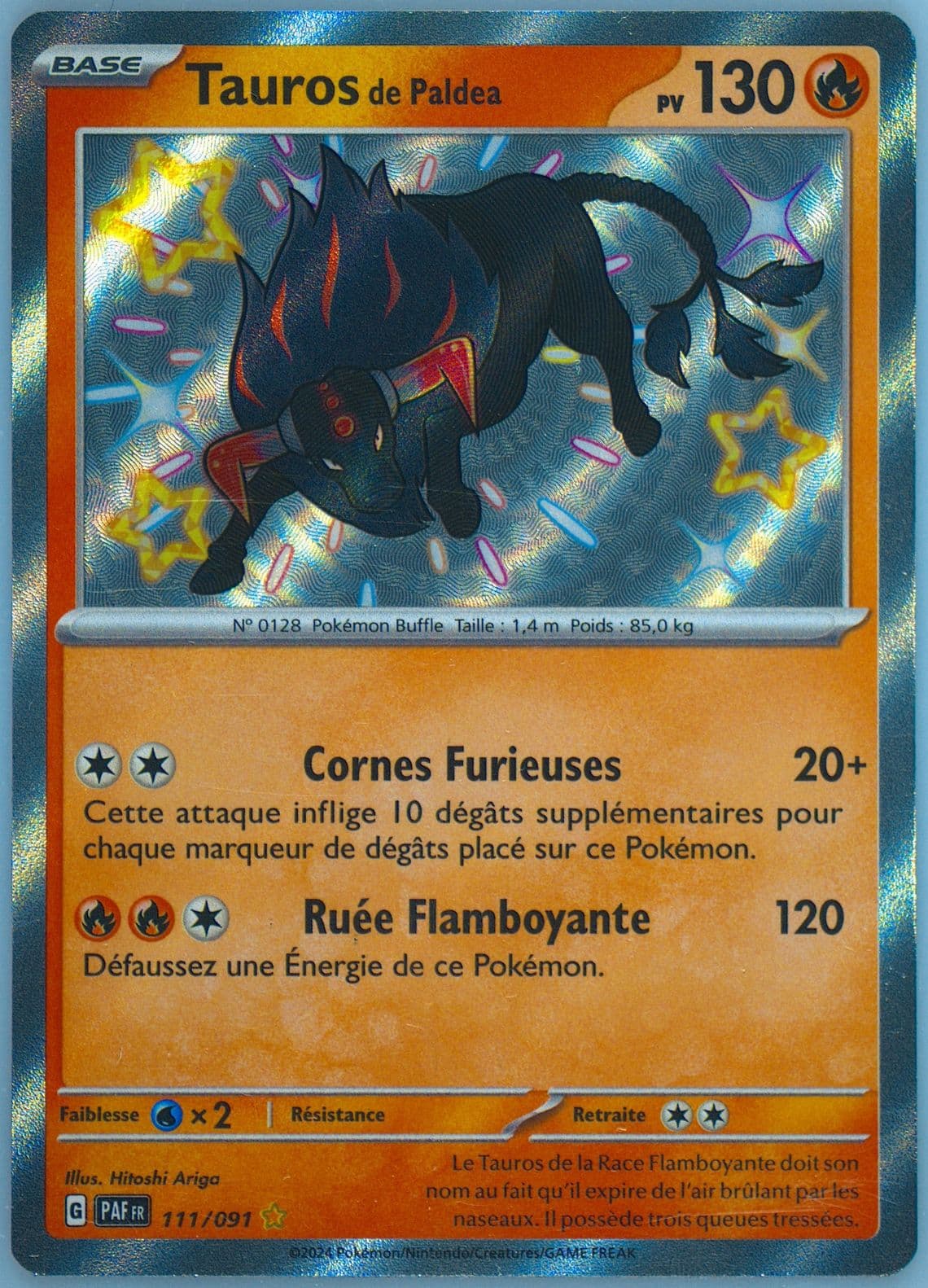 Paldean Tauros Shiny Rare (111) 2024 Pokemon French Paf FR-Paldean Fates