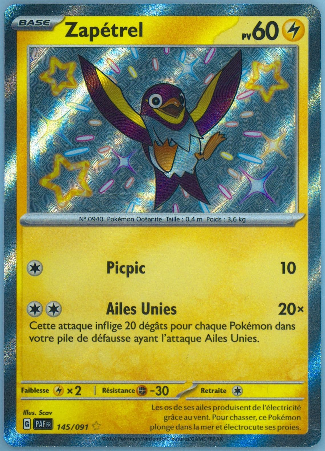 Wattrel Shiny Rare (145) 2024 Pokemon French Paf FR-Paldean Fates