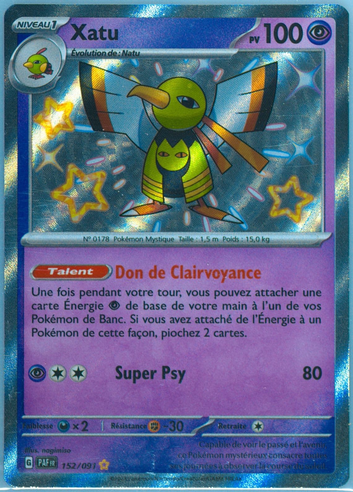 Xatu Shiny Rare (152) 2024 Pokemon French Paf FR-Paldean Fates