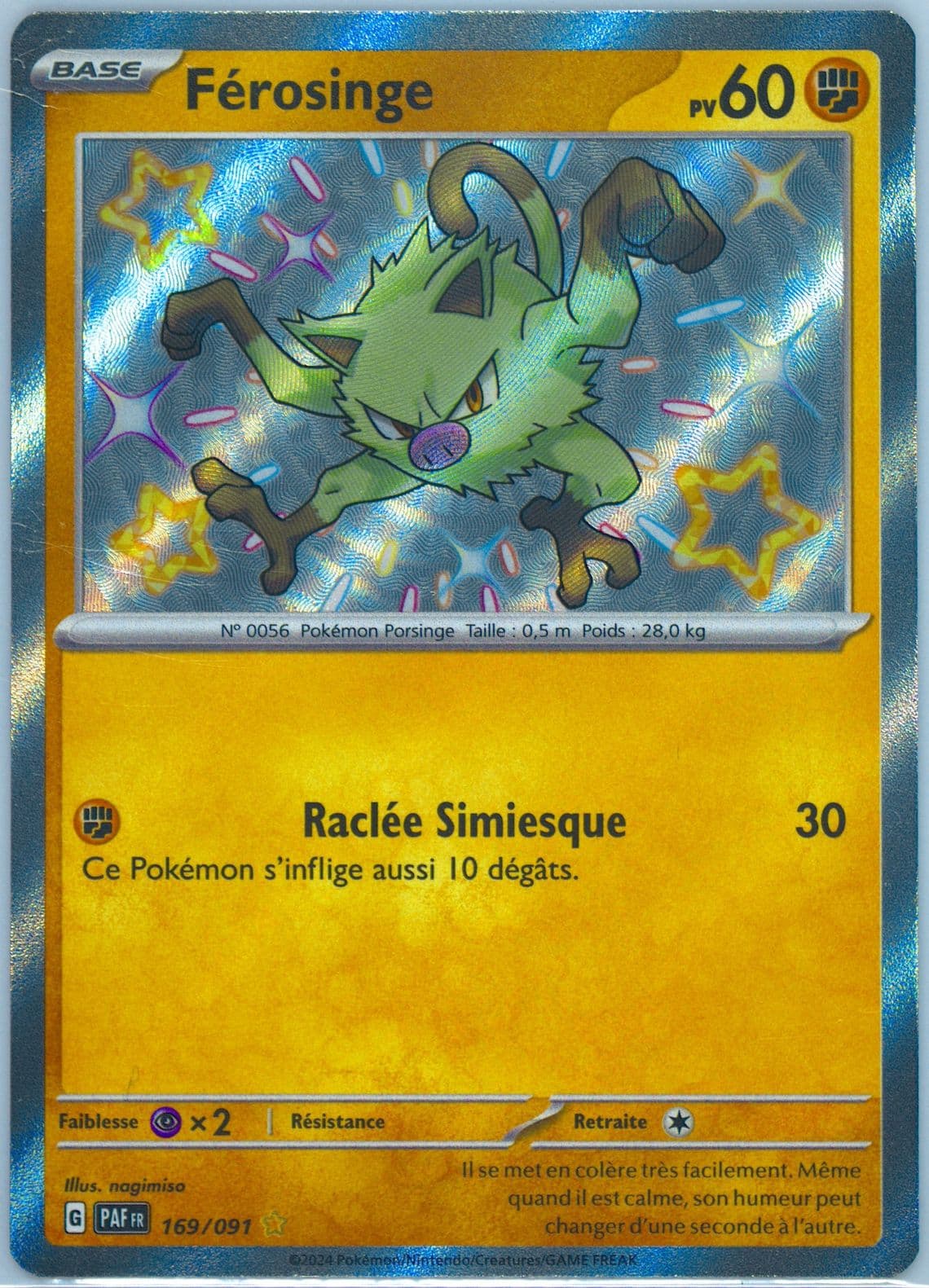 Mankey Shiny Rare (169) 2024 Pokemon French Paf FR-Paldean Fates