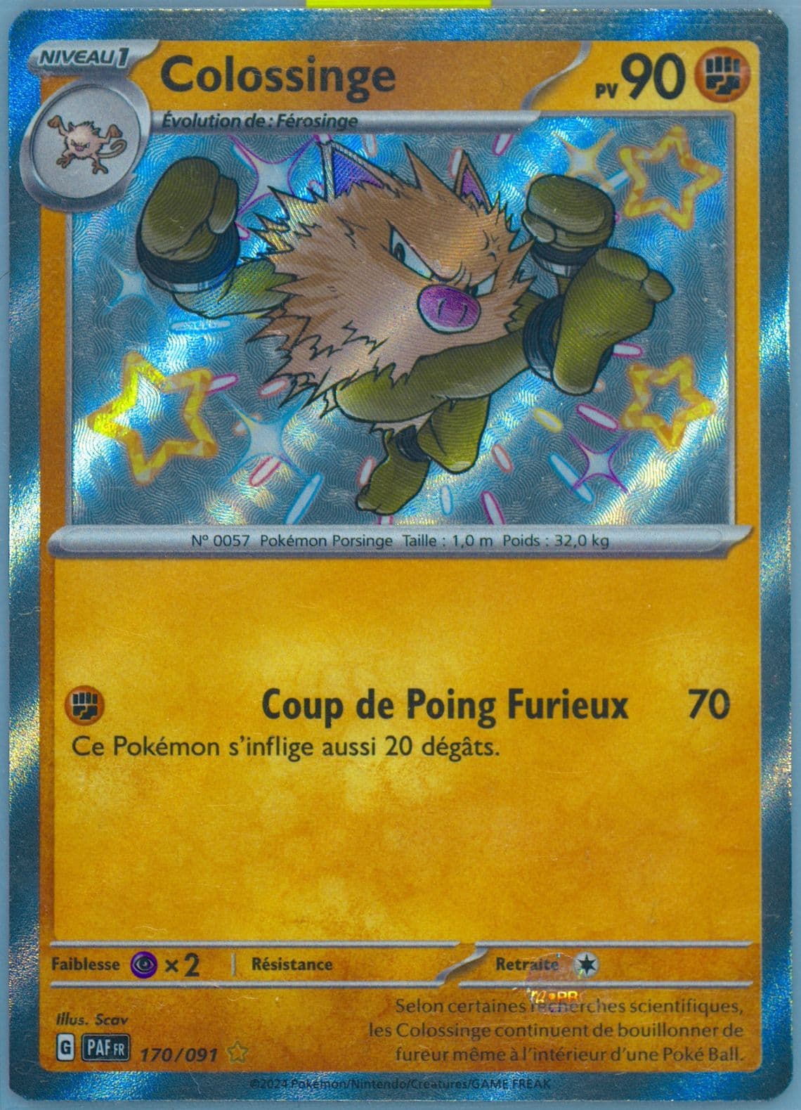 Primeape Shiny Rare (170) 2024 Pokemon French Paf FR-Paldean Fates