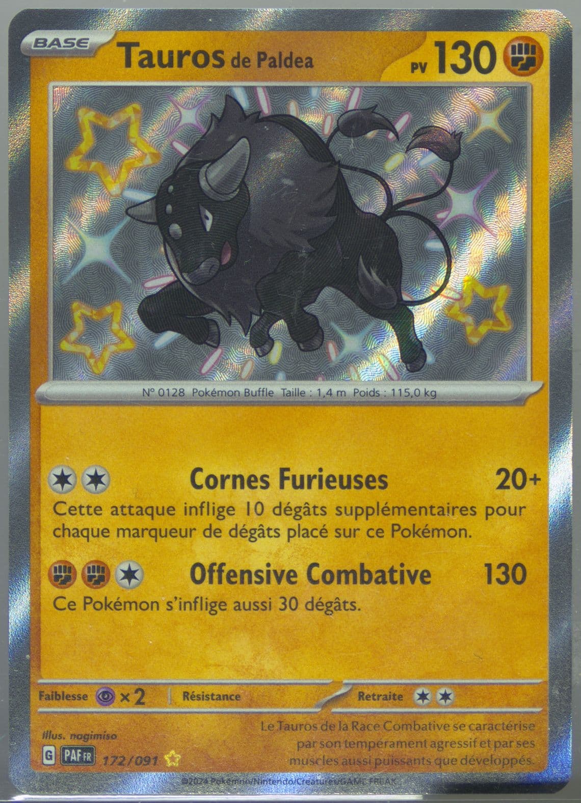 Paldean Tauros Shiny Rare (172) 2024 Pokemon French Paf FR-Paldean Fates