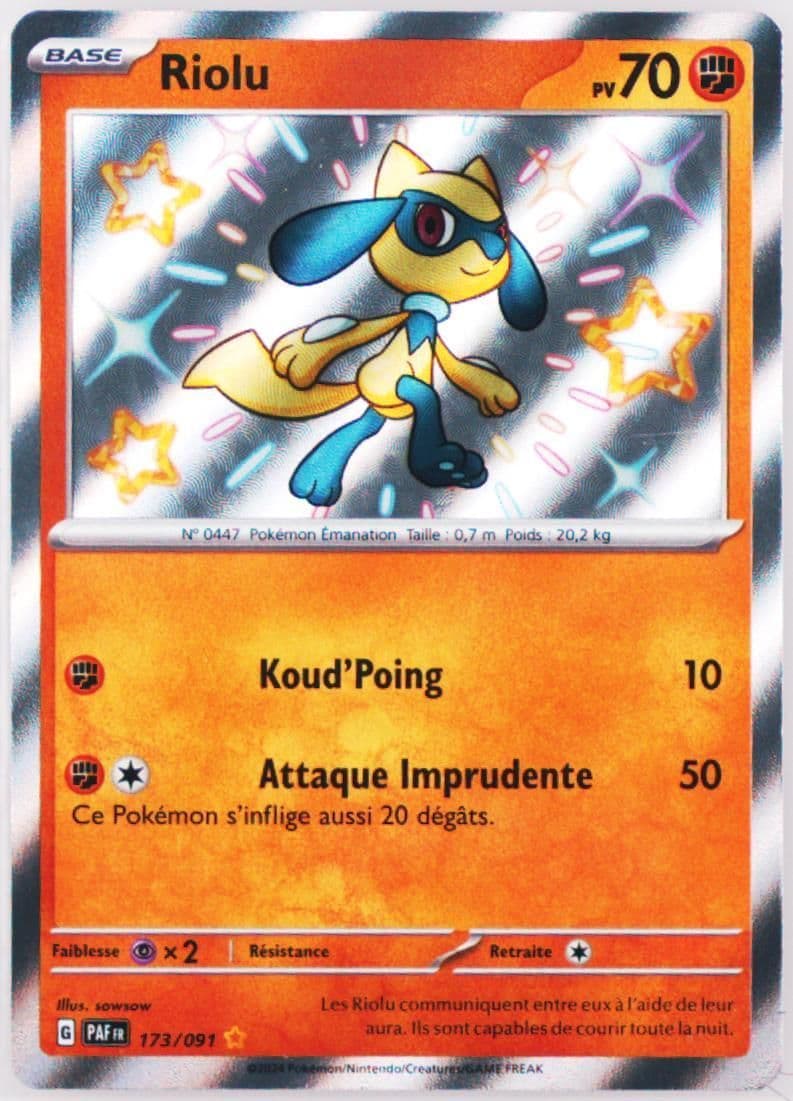 Riolu Shiny Rare (173) 2024 Pokemon French Paf FR-Paldean Fates